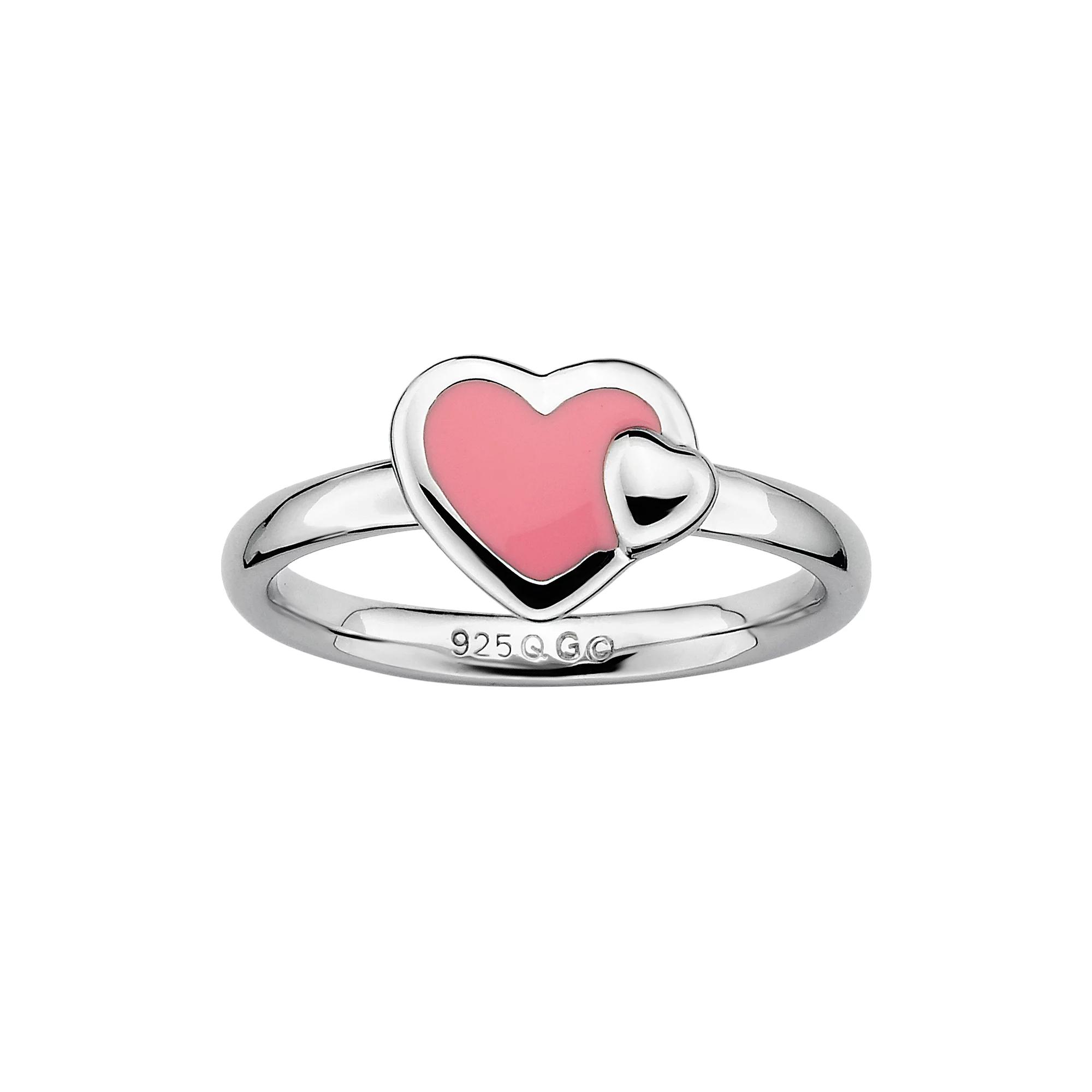 Stacks & Stones Sterling Silver Pink Enamel Heart Stack Ring, Women's, Size: 6 Product Image