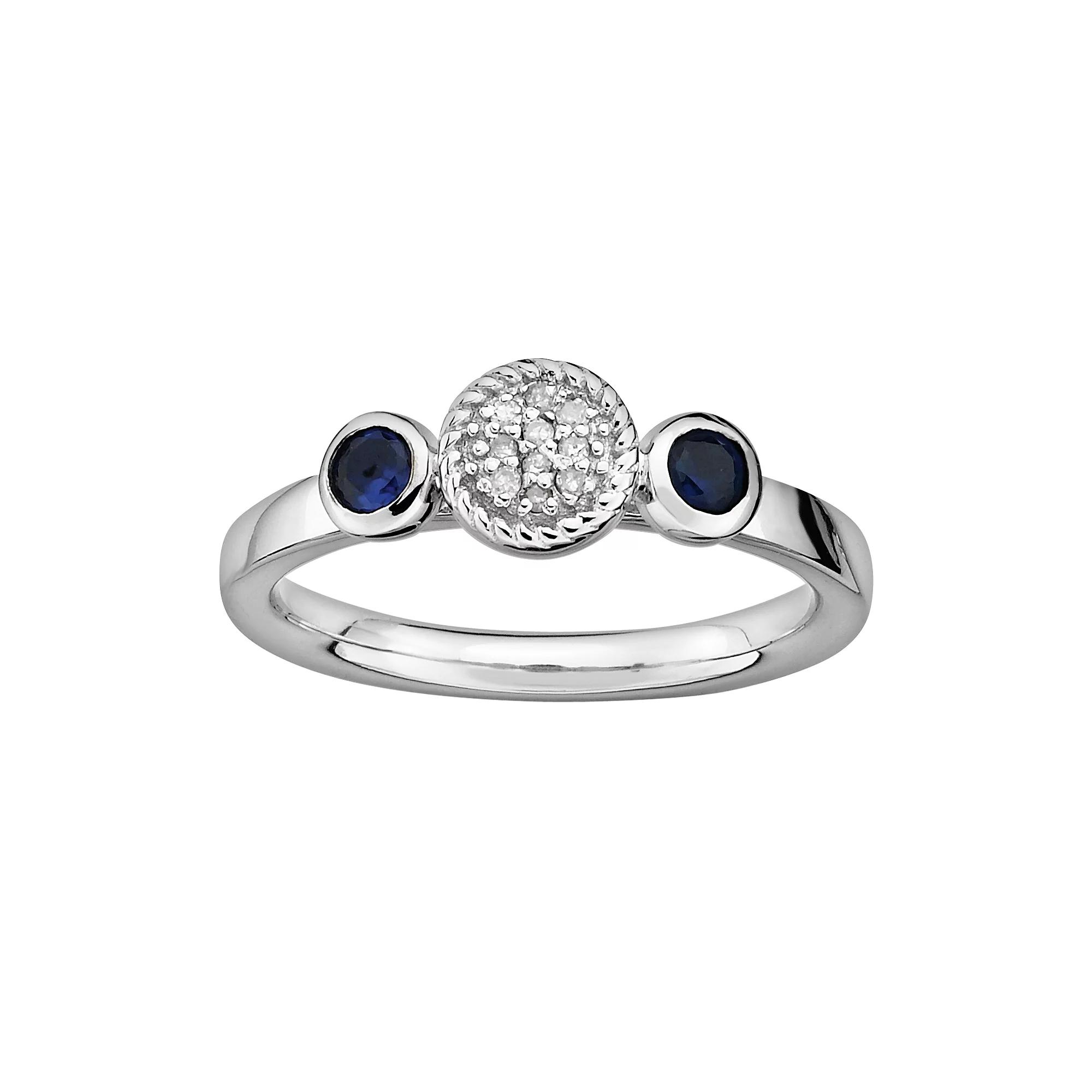 Stacks & Stones Sterling Sterling Silver Lab-Created Sapphire & Diamond Accent Stack Ring, Women's, Size: 8 Product Image