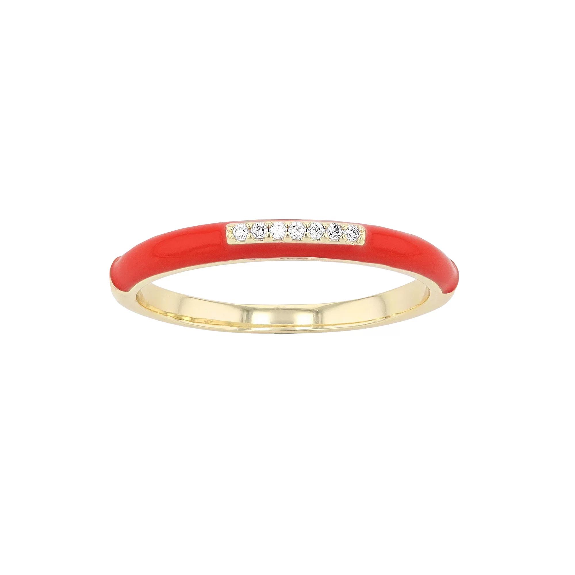 14k Gold-Plated Silver with Cubic Zirconia Enamel Slim Stacking Ring, Womens, Red Product Image