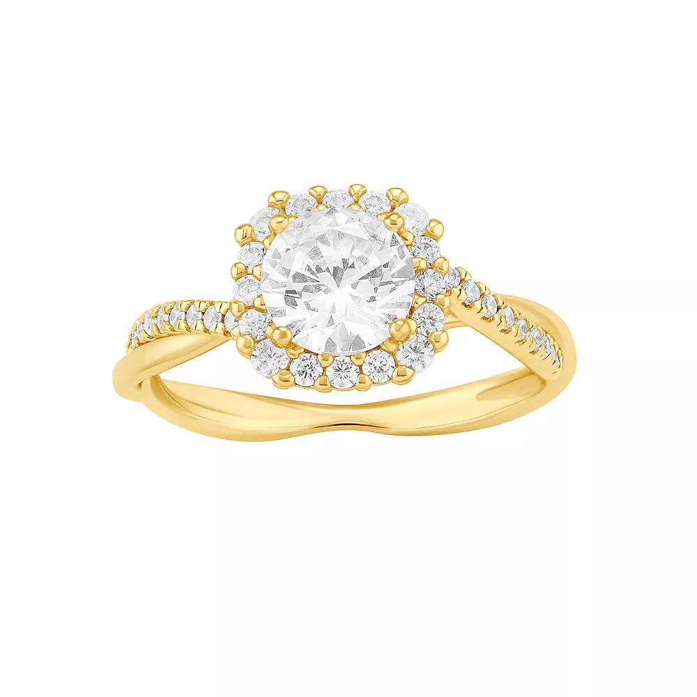PRIMROSE Sterling Silver Cubic Zirconia Cushion Halo Ring, Women's, Size: 9, Two Tone Yellow Gold C Product Image