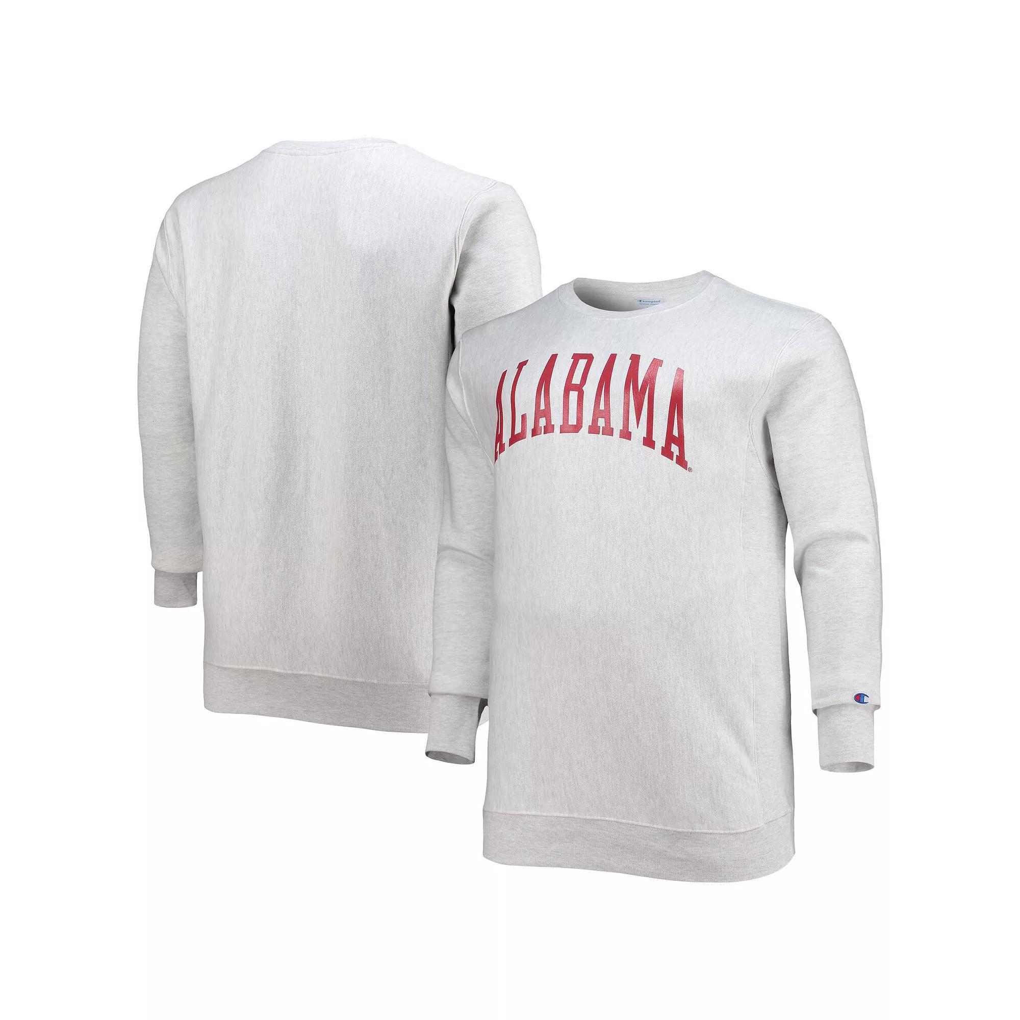 Men's Champion Heathered Gray Alabama Crimson Tide Big & Tall Reverse Weave Fleece Crewneck Pullover Sweatshirt, Size: 2XB, Grey Product Image