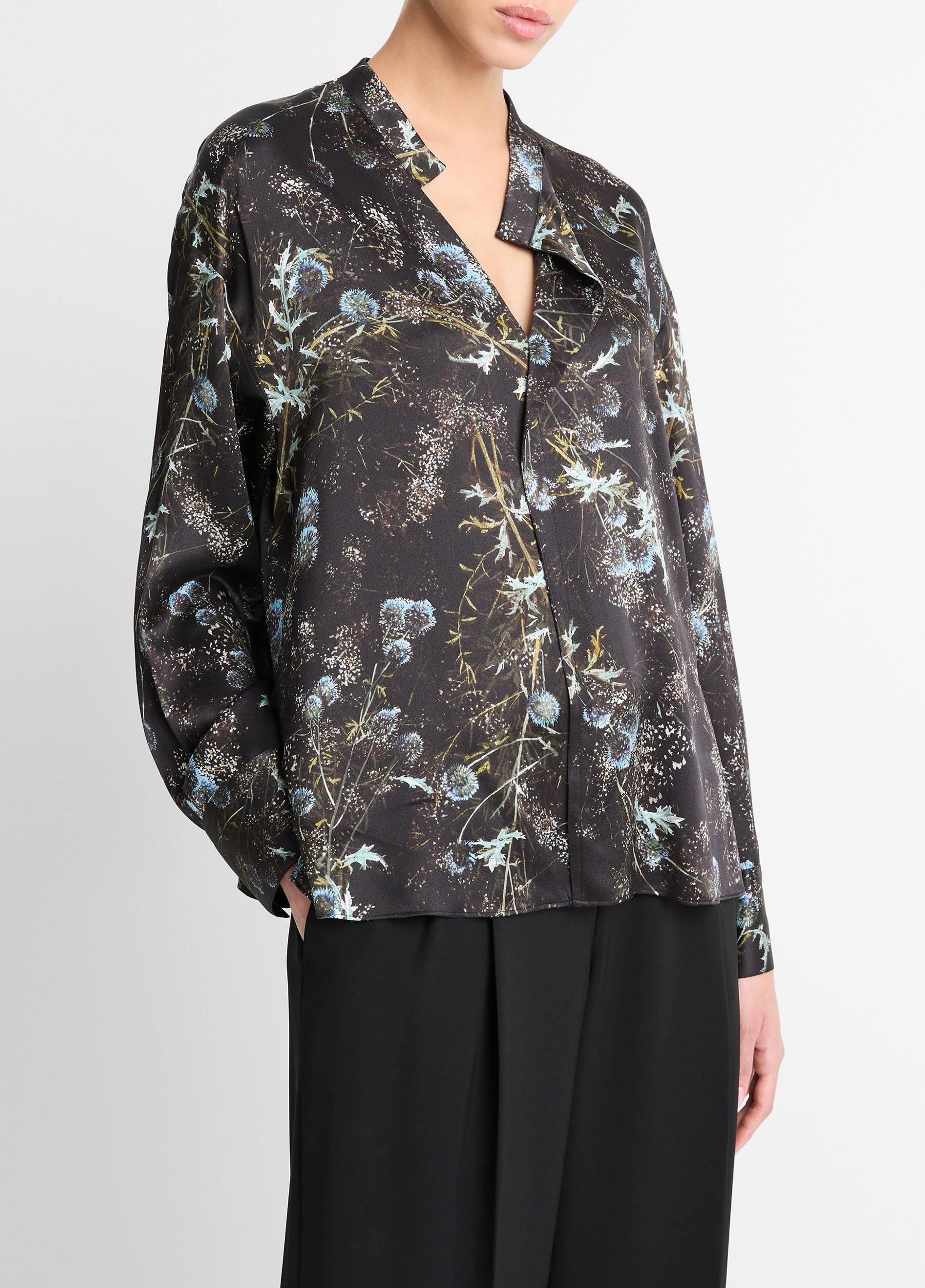 Thistle Silk Draped-Collar Blouse Product Image