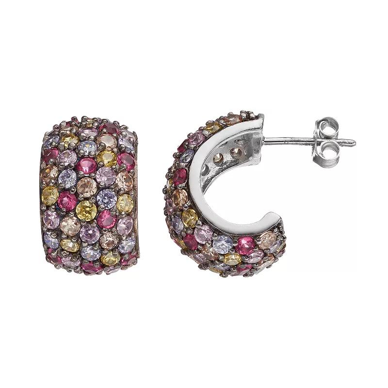 Sophie Miller Sterling Silver Cubic Zirconia Semi-Hoop Earrings, Women's, Multicolor Product Image