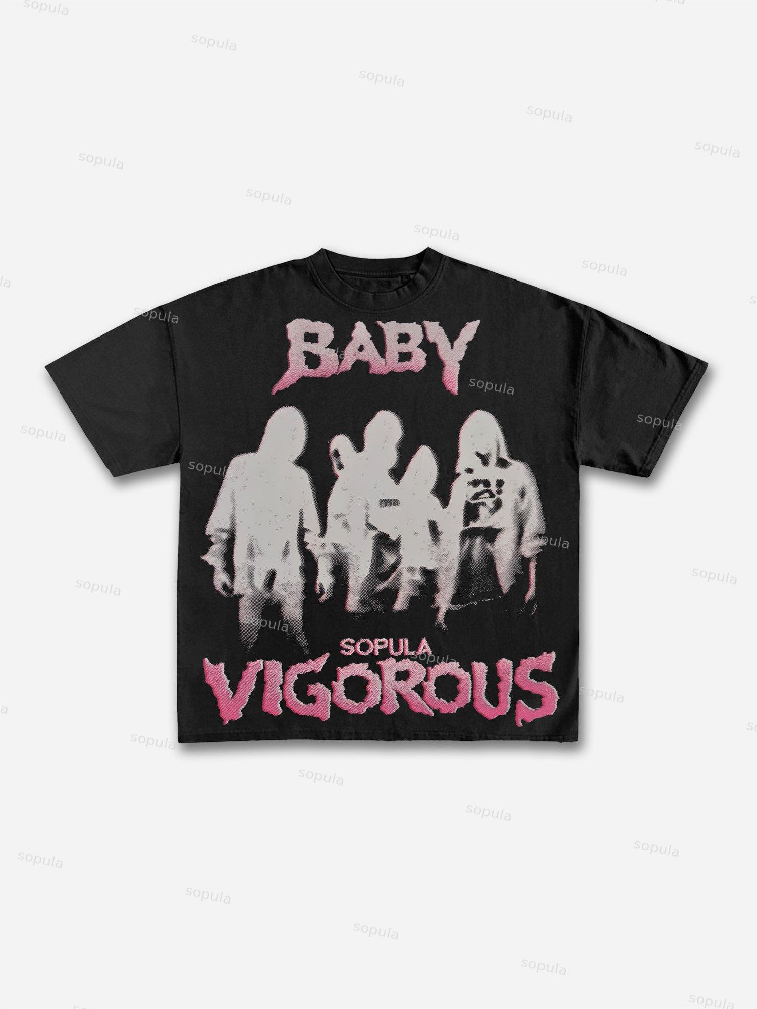 Sopula Retro Virtual Shadow Graphics Cotton T-shirt Product Image