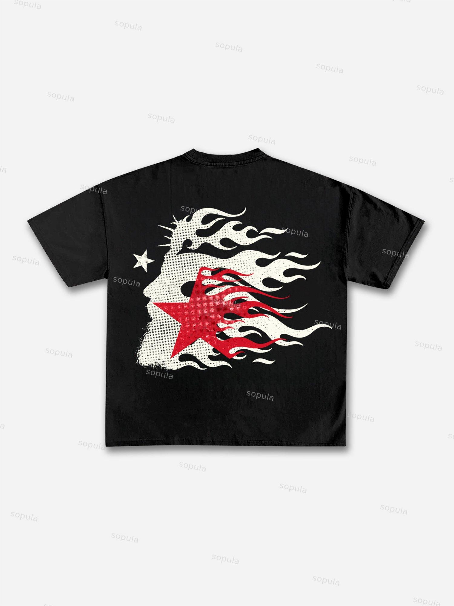 Flame Jesus God Silhouette Network Vintage Graphic Cotton T-shirt Product Image