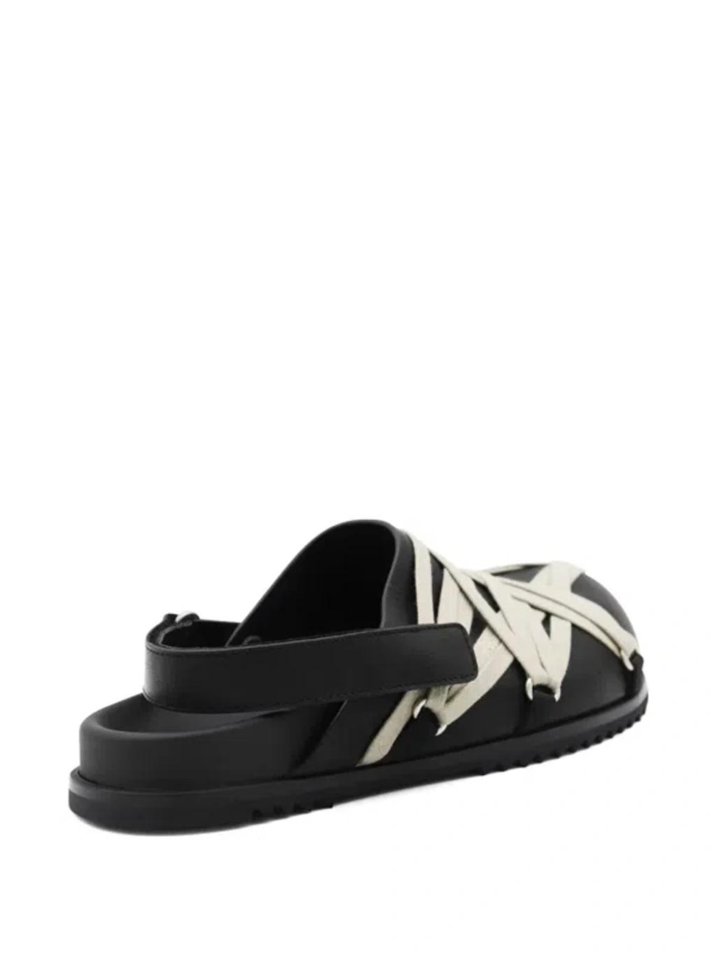 RICK OWENS Leather Loafers With Crisscross Detail In Black Product Image