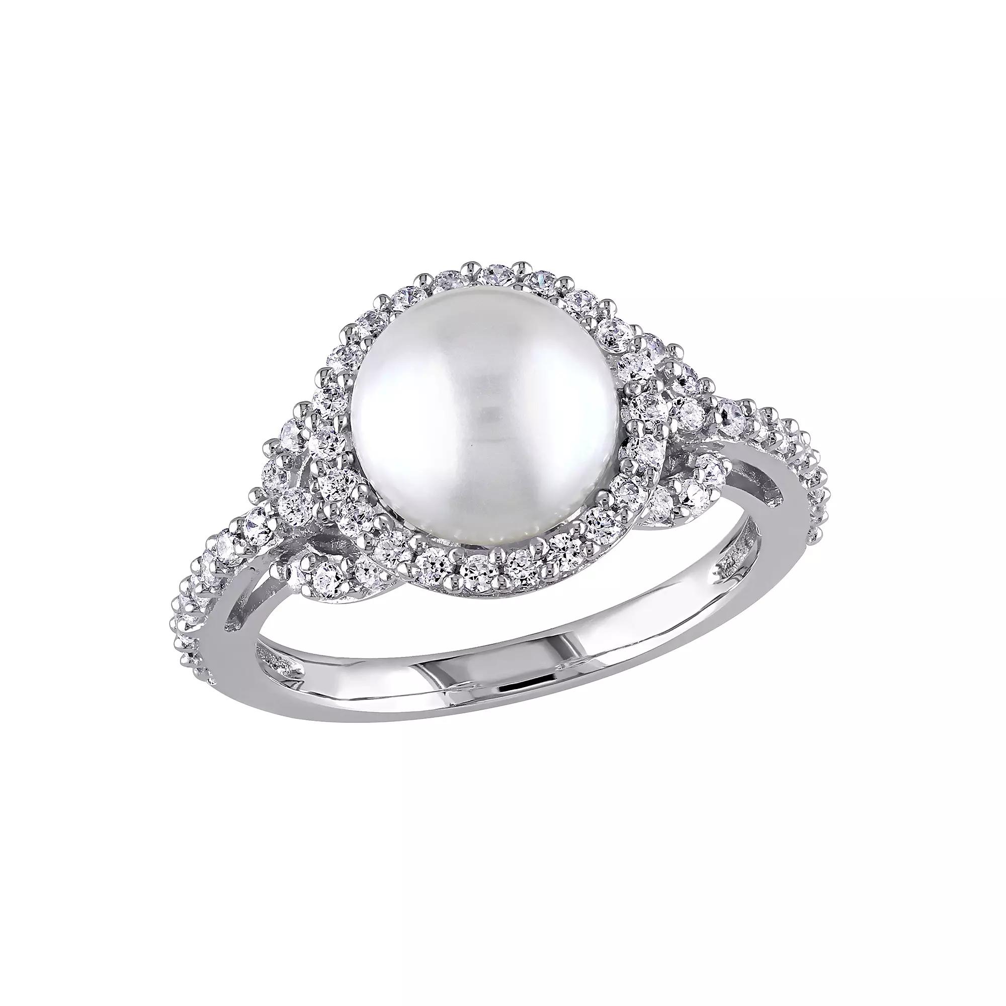 Sterling Silver Freshwater Cultured Pearl & Cubic Zirconia Ring, Women's, Size: 5.50, White Product Image