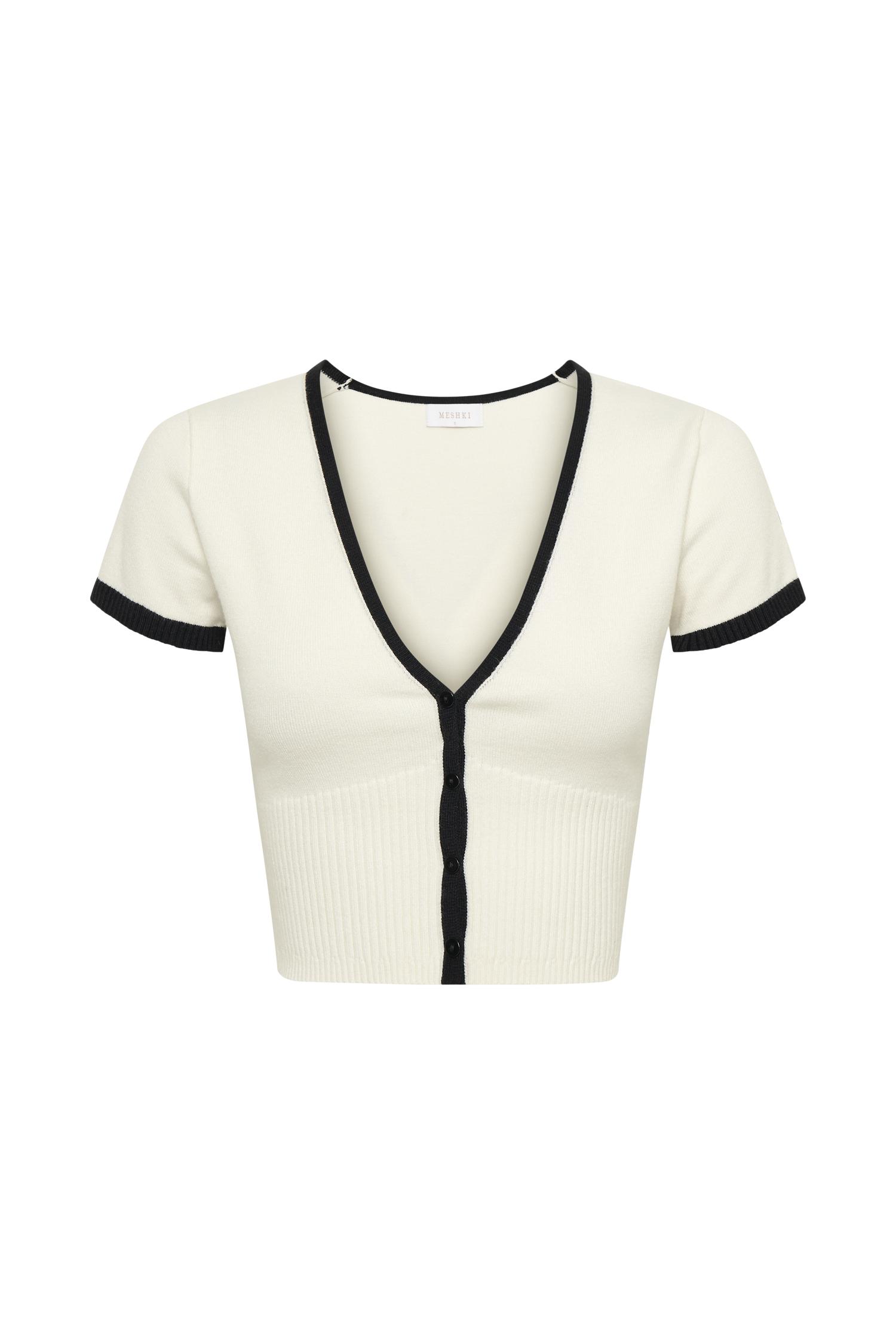 Jolene Contrast Button Up Knit Top - White Product Image