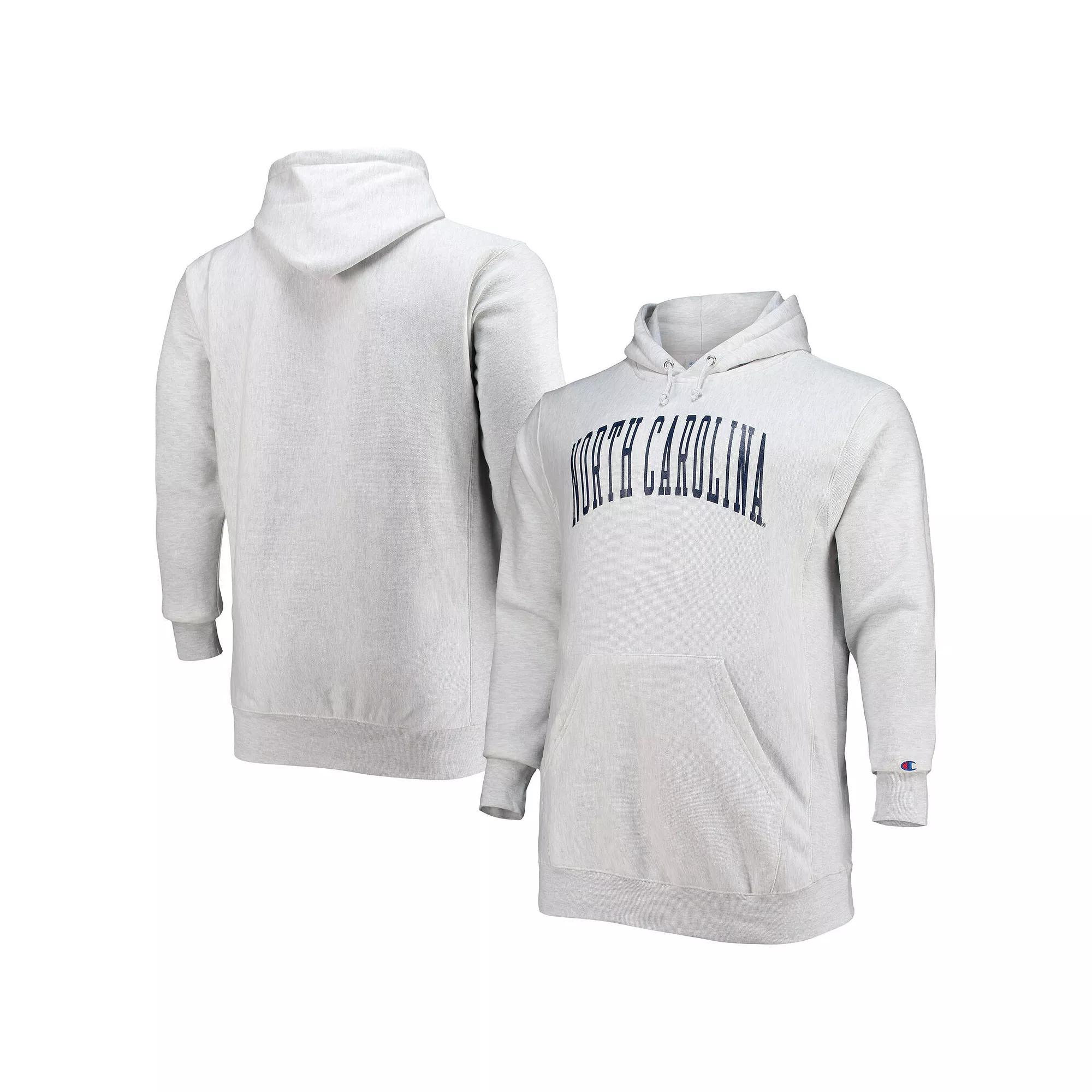 Men's Champion Heathered Gray North Carolina Tar Heels Big & Tall Reverse Weave Fleece Pullover Hoodie Sweatshirt,  Product Image