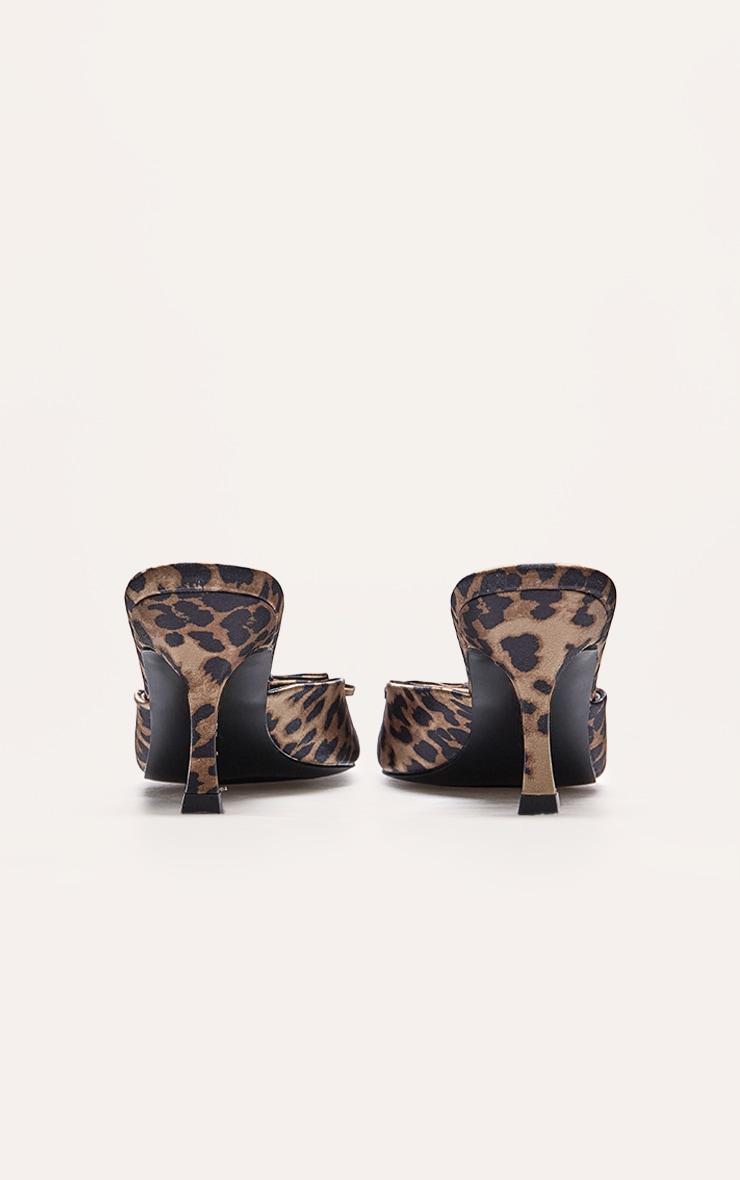 Leopard Bow Strap Low Heel Open Toe Mules Product Image