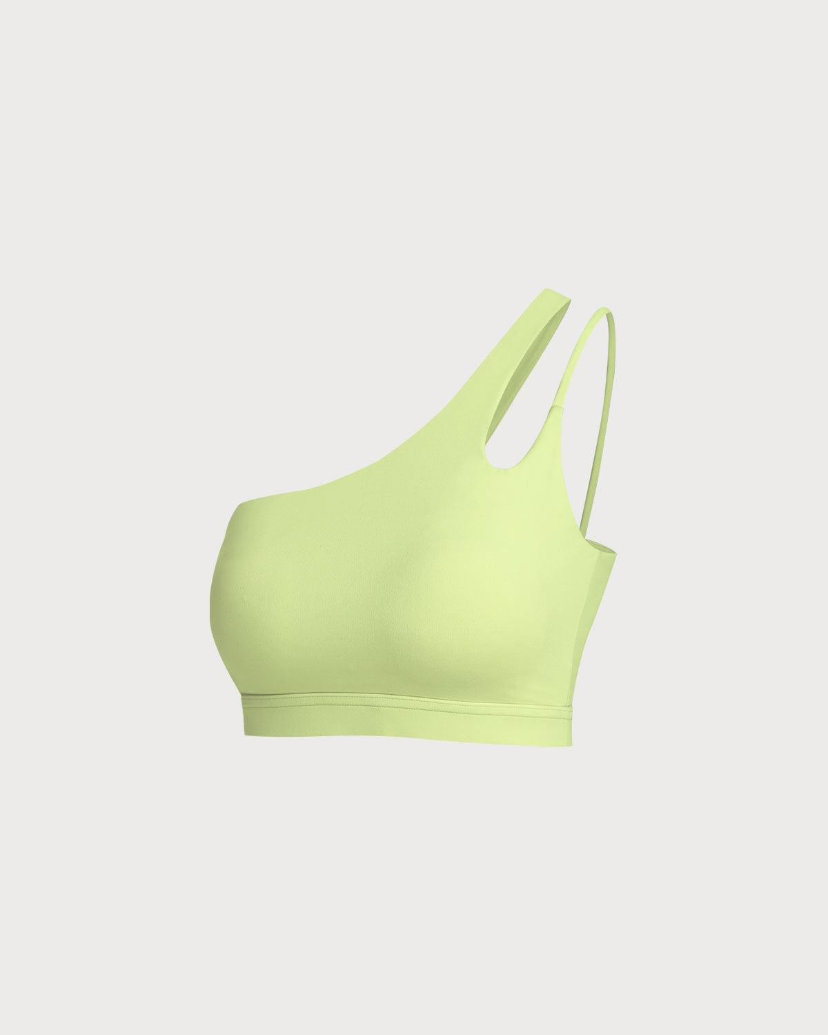 Green Cropped One Shoulder Yoga Cami Top - Light Support Product Image
