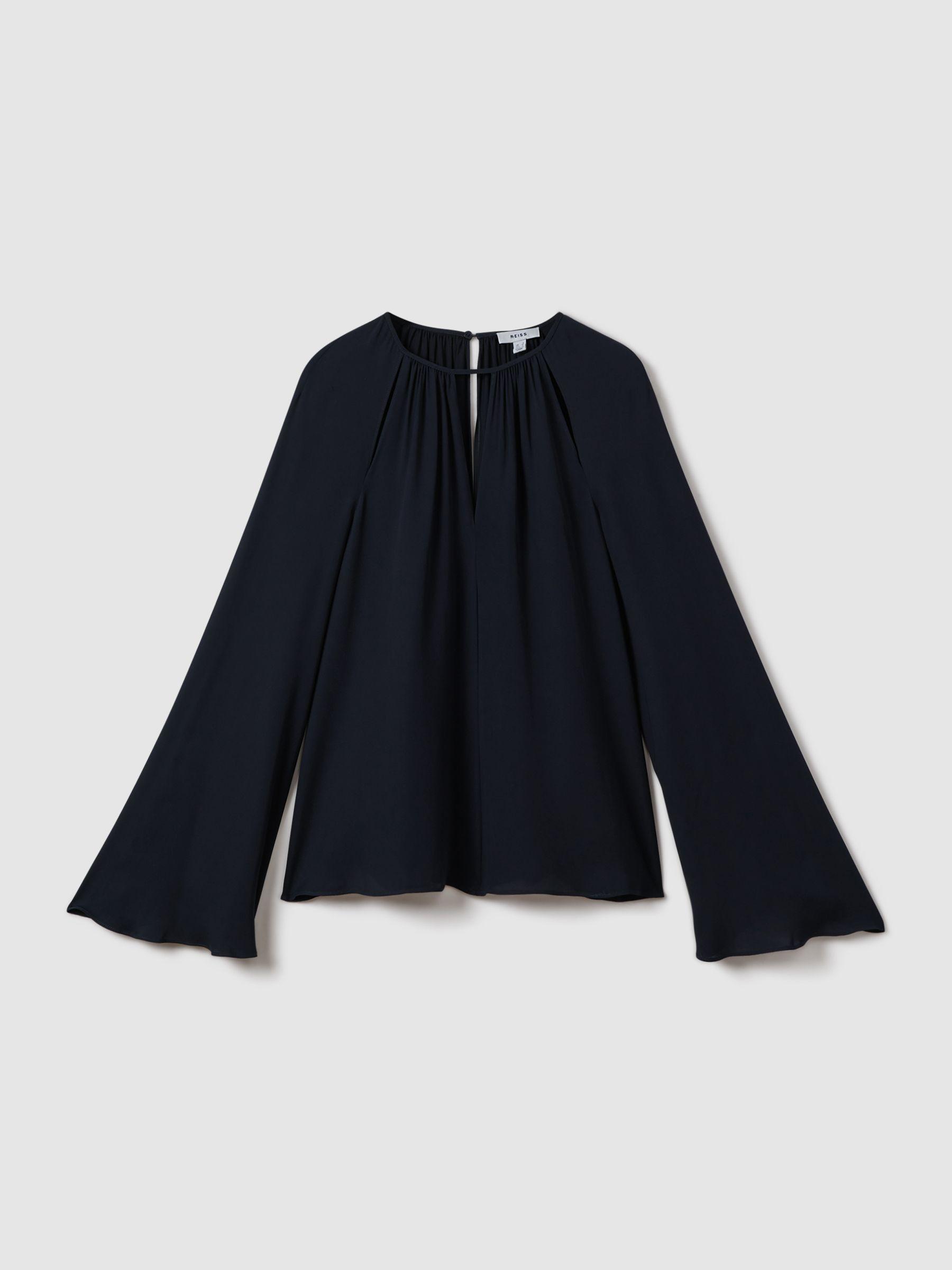 Cut-Out Flute Sleeve Blouse in Navy Product Image