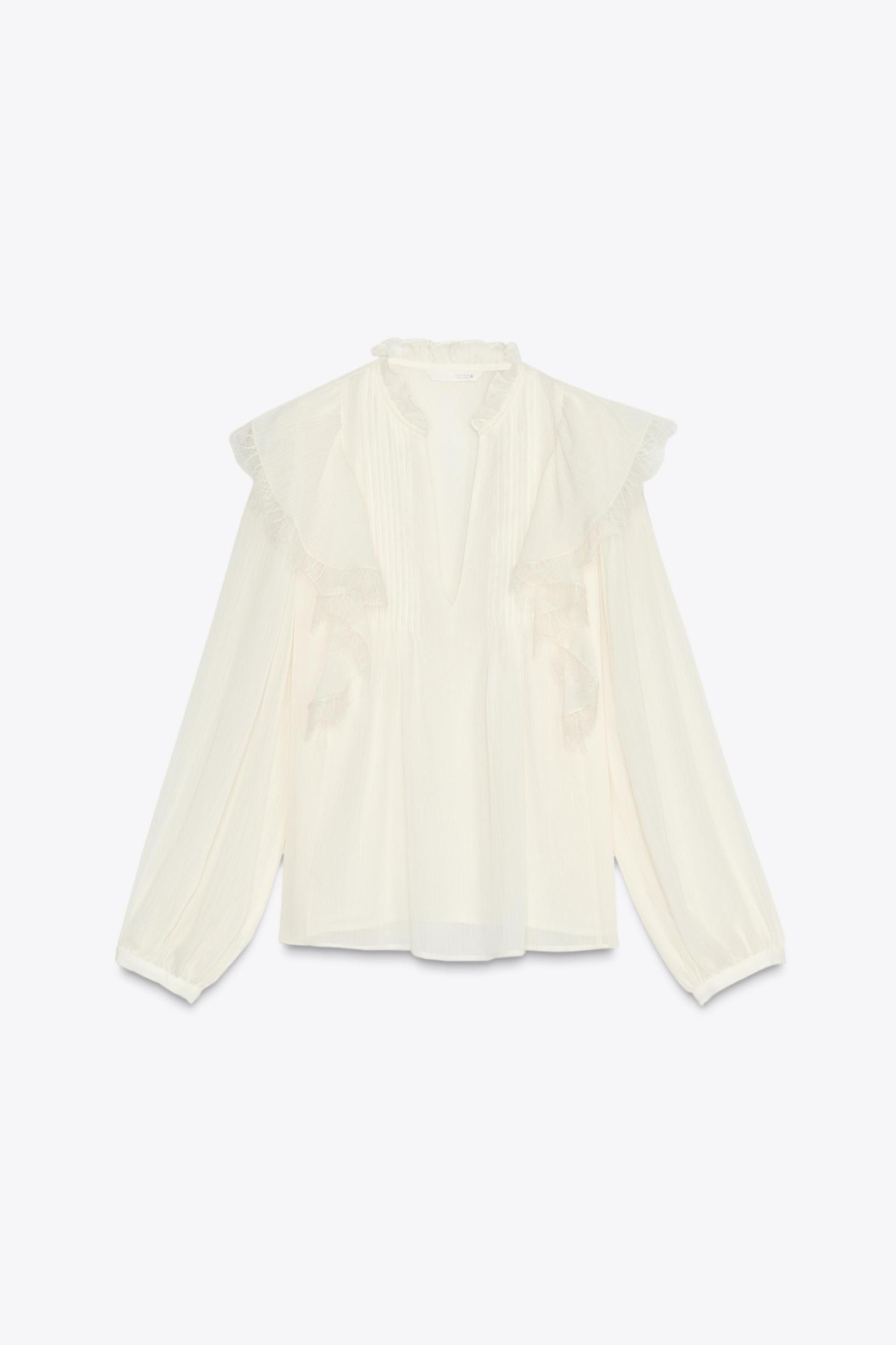 LACE RUFFLE BLOUSE Product Image
