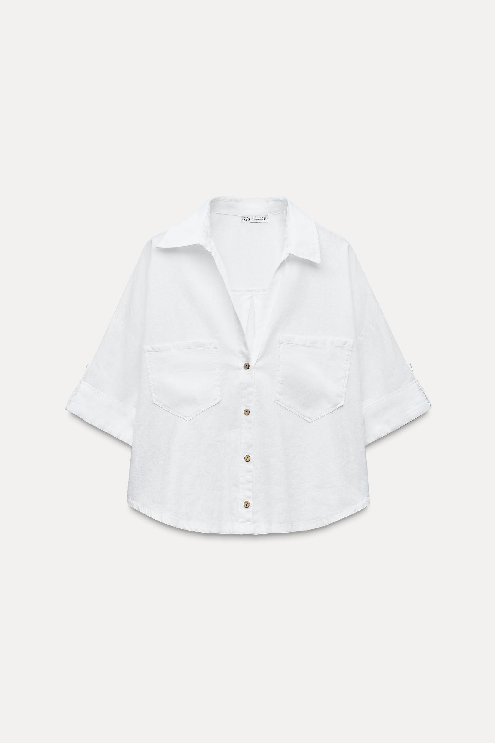 LINEN BLEND CROPPED SHIRT Product Image