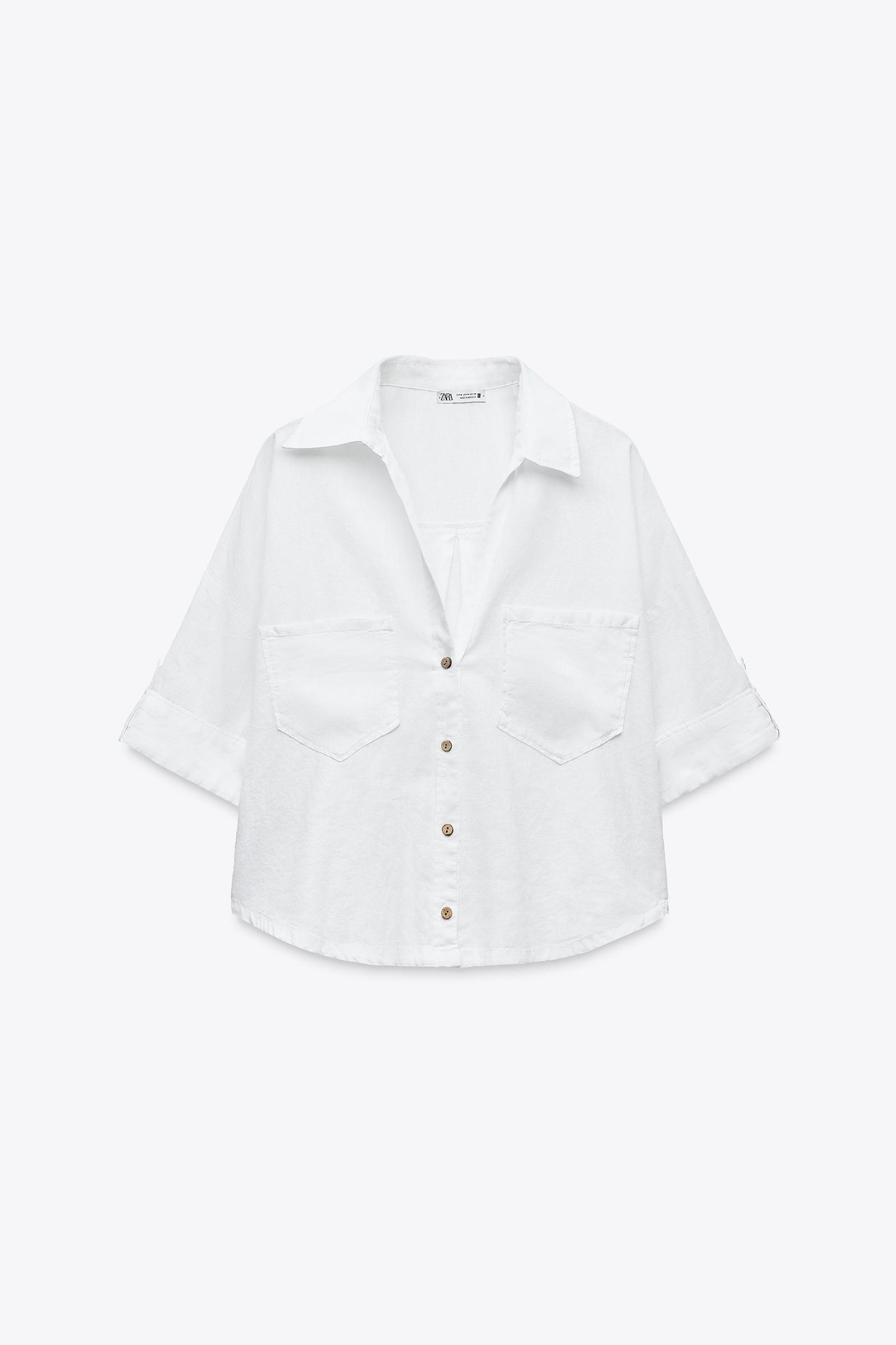 LINEN BLEND CROPPED SHIRT Product Image