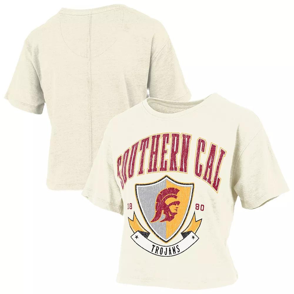 Women's Pressbox Cream USC Trojans Buckler Vintage Cropped T-Shirt, Size: Small, Beige Product Image