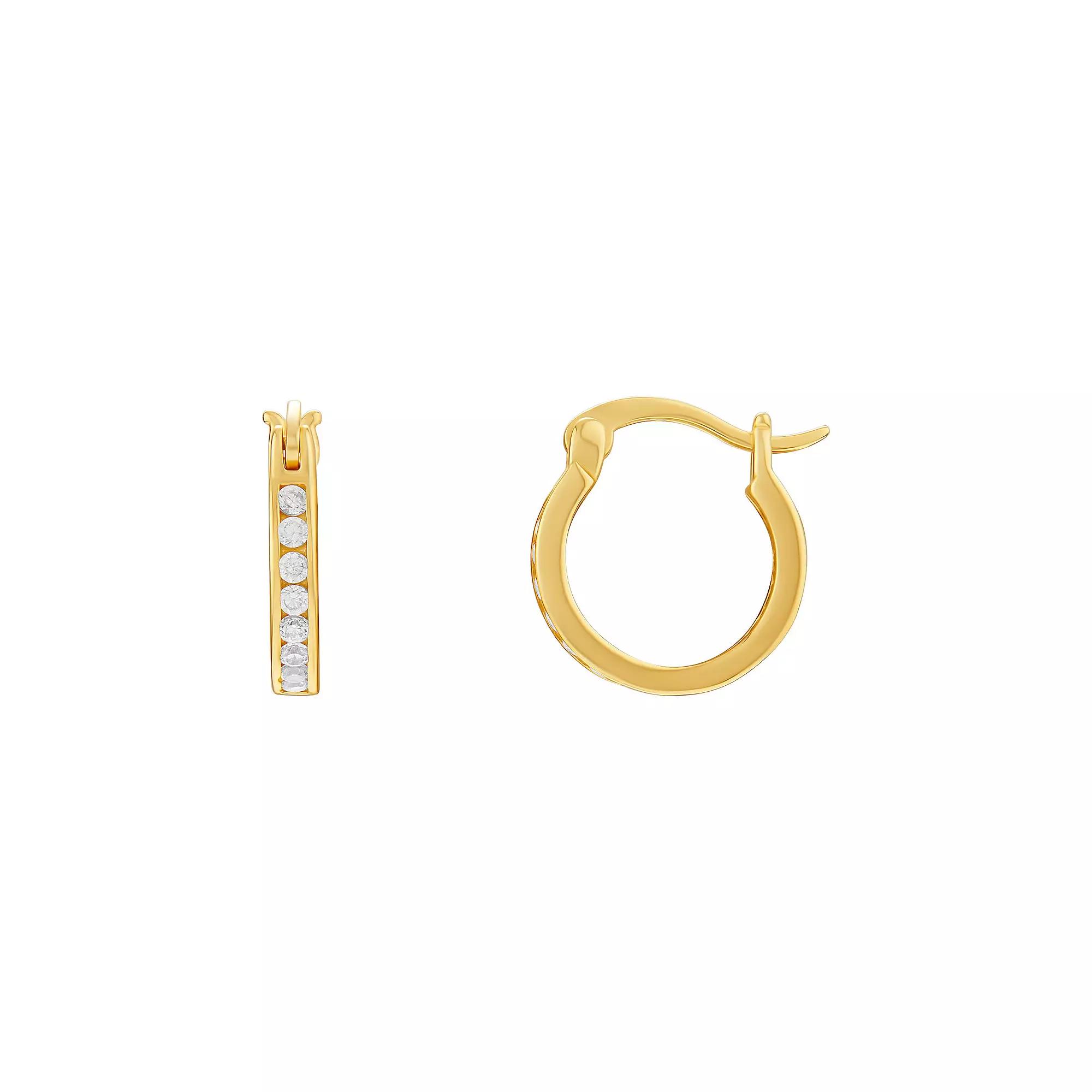 PRIMROSE Sterling Silver Cubic Zirconia Huggie Hoop Earrings, Women's, Size: 13MM, Gold Over Sterling Product Image