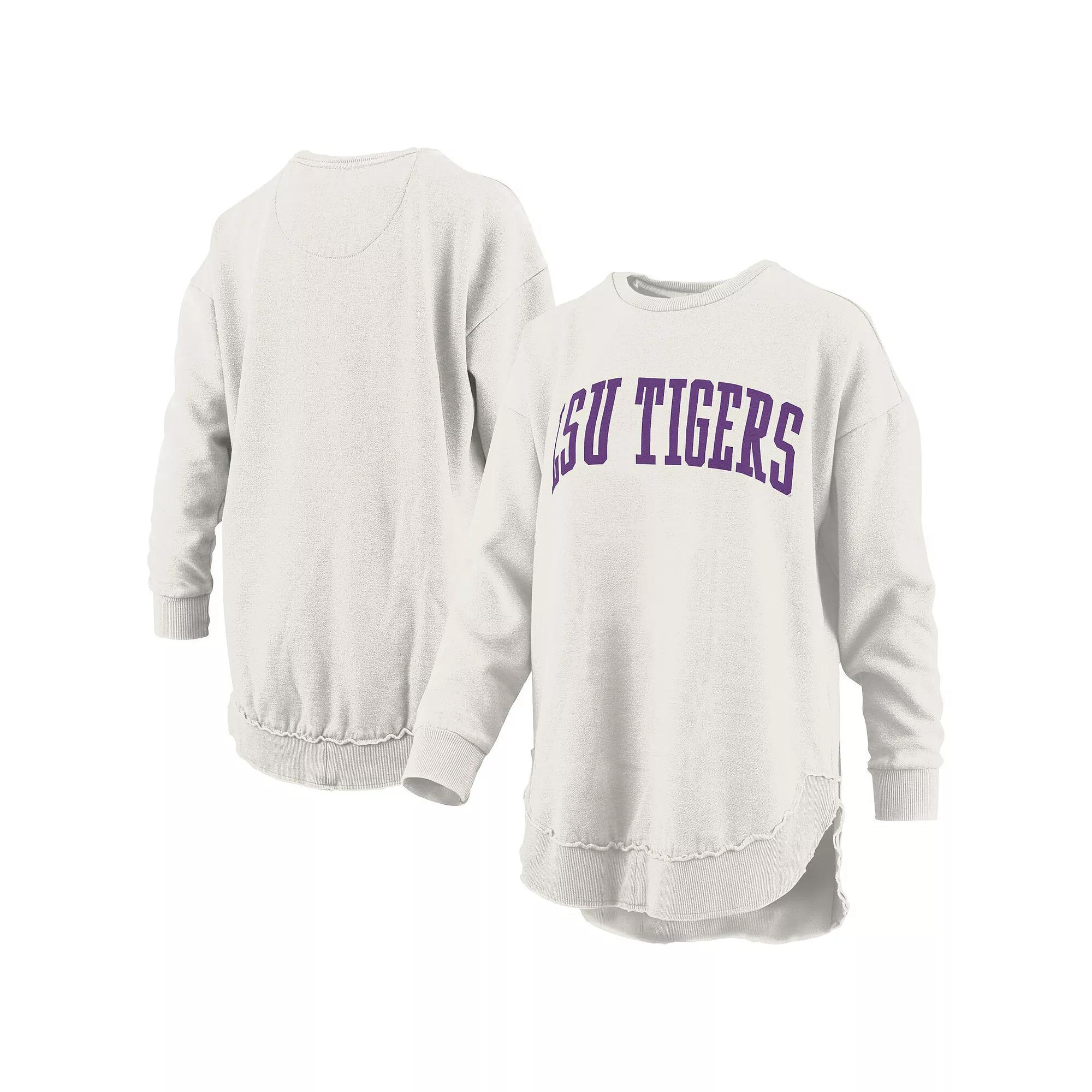 Women's Pressbox  Oatmeal LSU Tigers Melange Poncho Vintage Fleece Long Sleeve Pullover Sweatshirt, Size: XL, Team Product Image