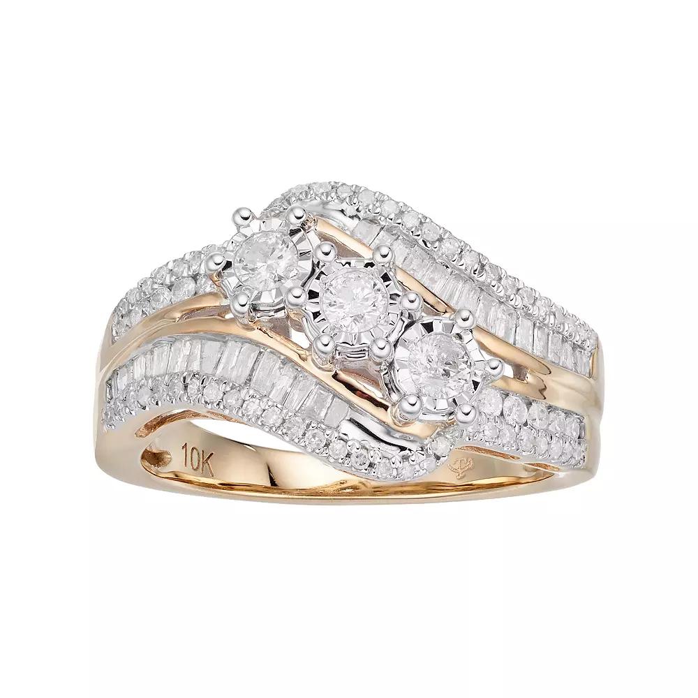 10k Gold 3/4 Carat T.W. Diamond 3-Stone Ring, Women's, Size: 6 Product Image