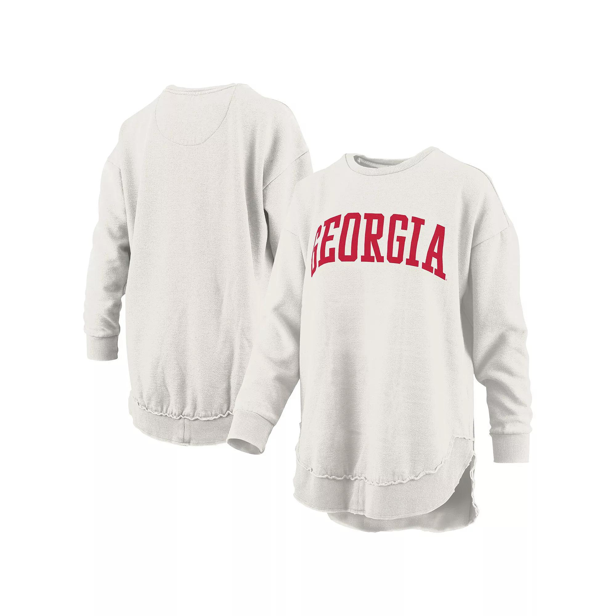 Womens Pressbox Oatmeal Georgia Bulldogs Melange Poncho Vintage Fleece Long Sleeve Pullover Sweatshirt Product Image