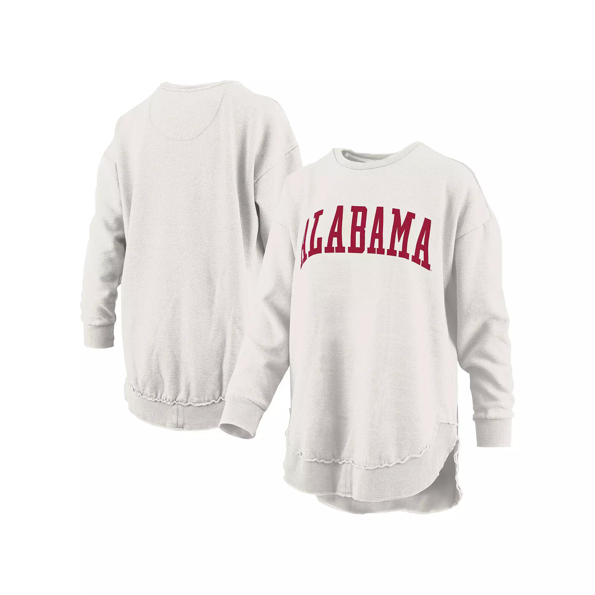 Women's Pressbox Oatmeal Alabama Crimson Tide Melange Poncho Vintage Fleece Long Sleeve Pullover Sweatshirt,  Product Image