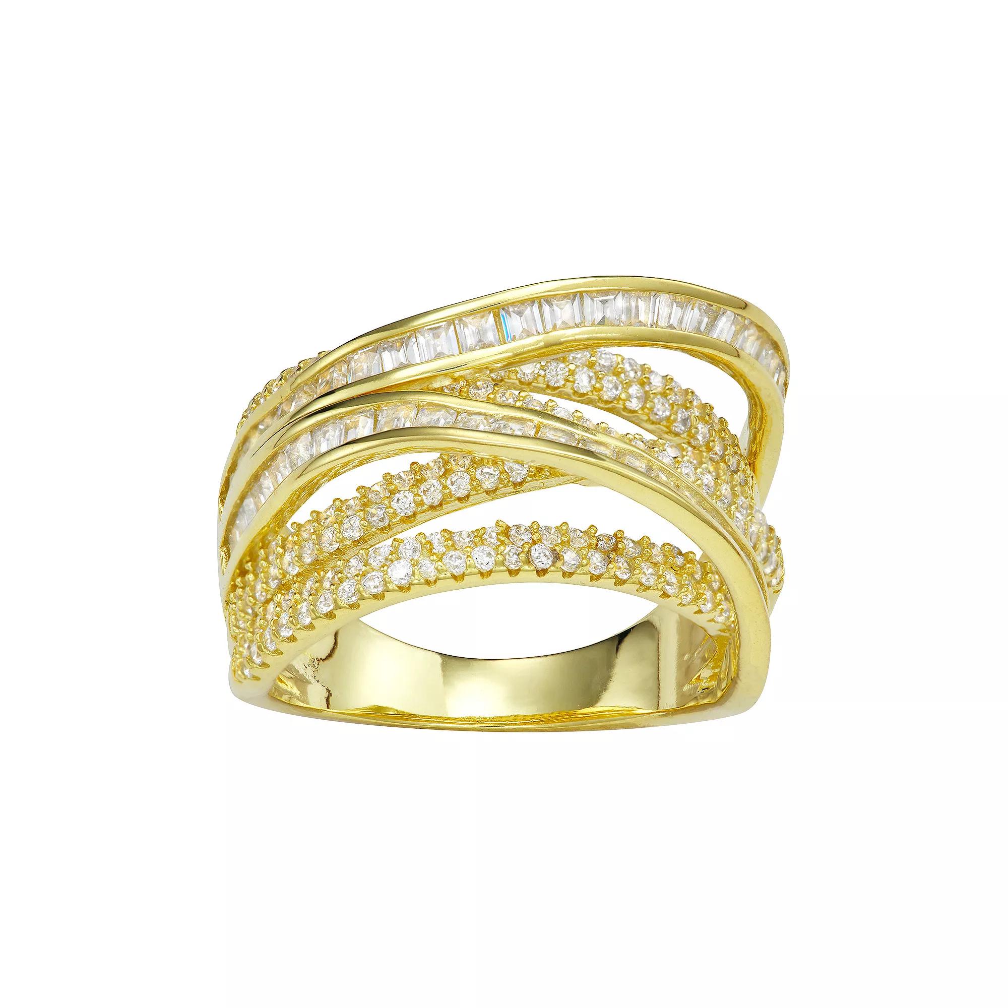 Designs by Gioelli Sterling Silver Cubic Zirconia Crossover Ring, Womens Gold Plated Product Image