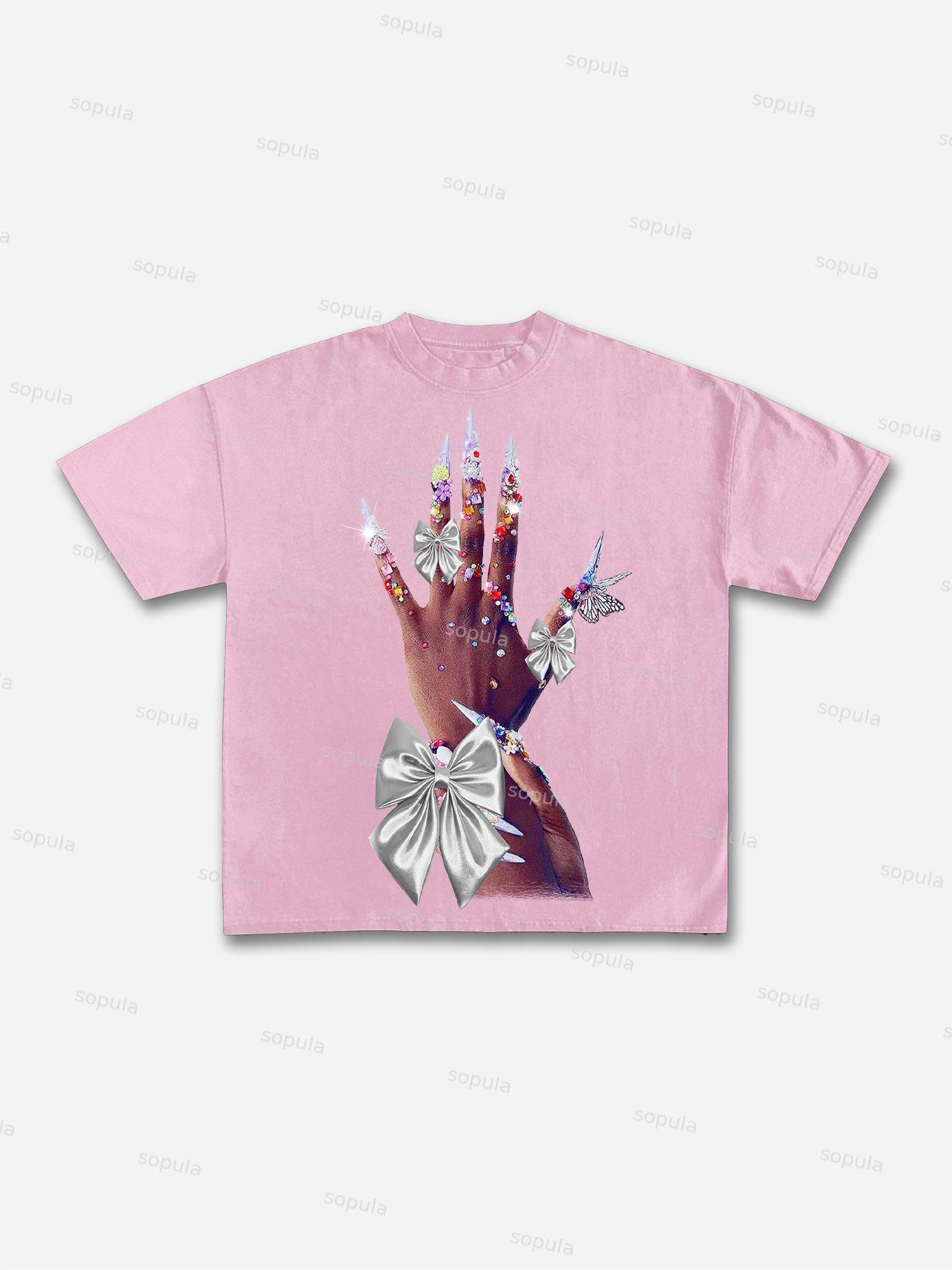 Diamond Decorated Hands Print Cotton T-shirt Product Image