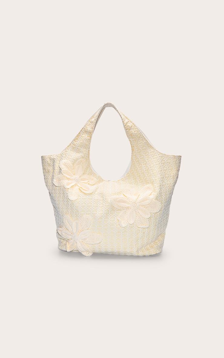 Cream Raffia Floral Placement Beach Tote Bag Product Image