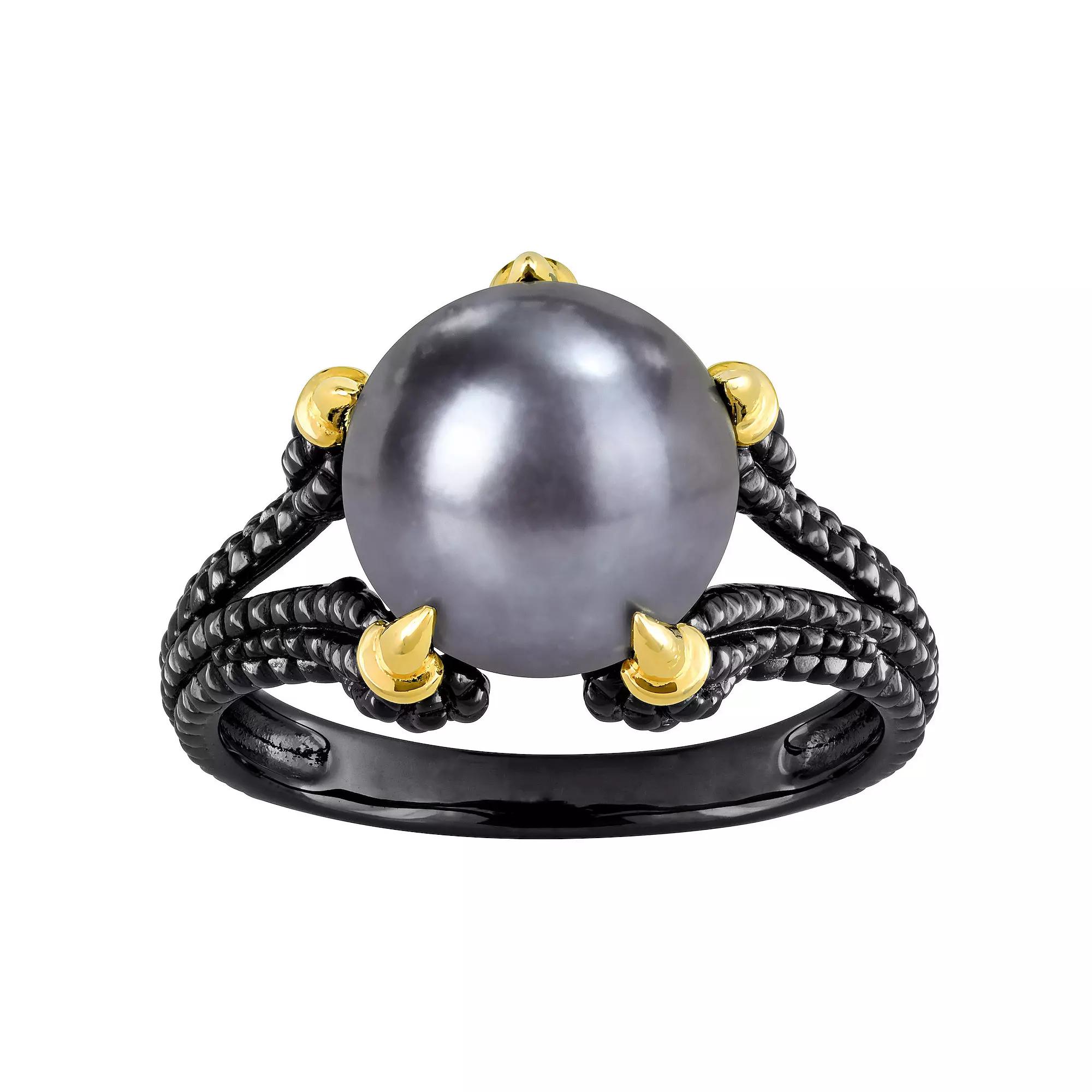 Stella Grace Men's 18k Gold Over Silver Dyed Black Freshwater Cultured Pearl Ring, Size: 9, Two Tone Product Image