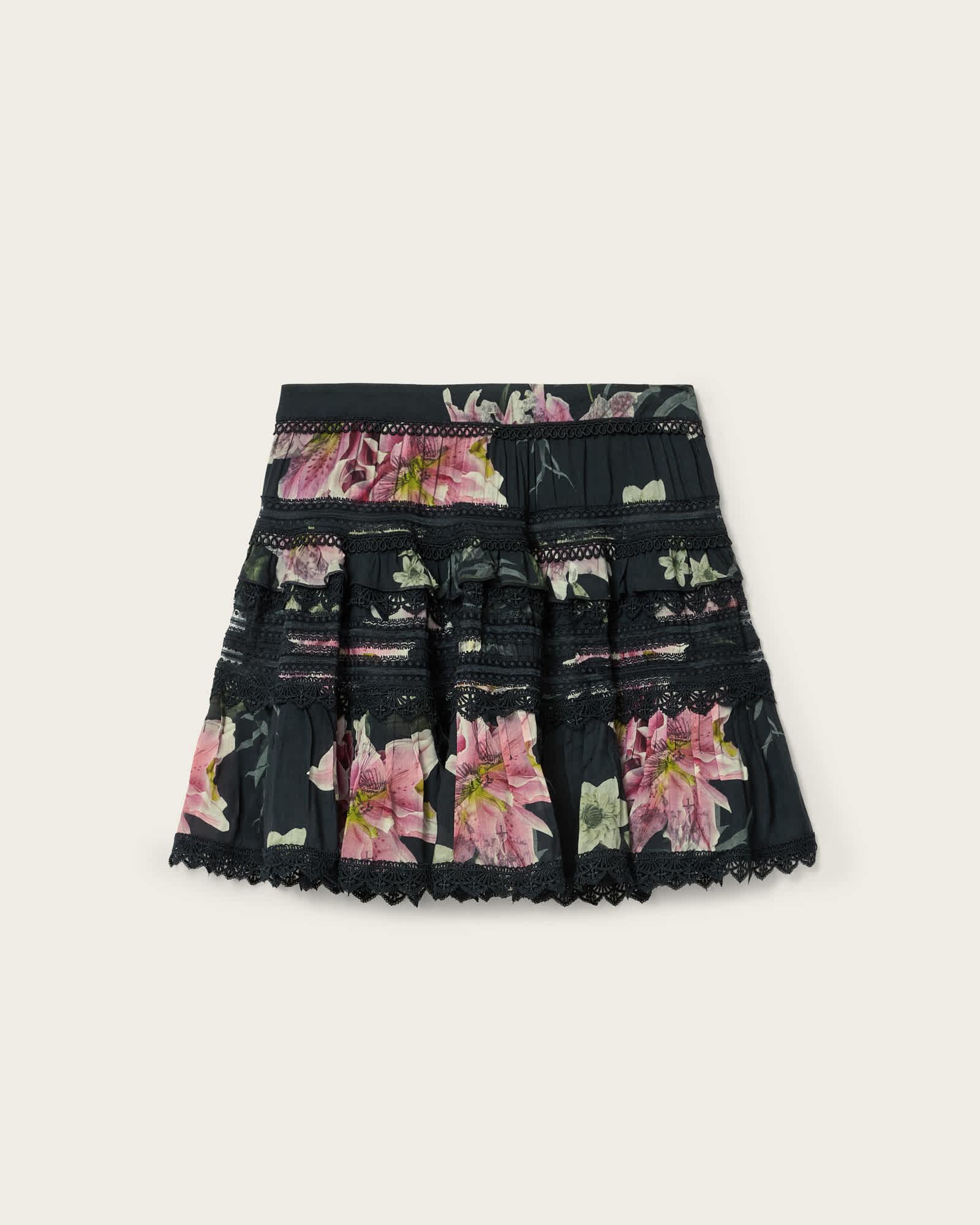 Zora Lace Trimmed Mini Skirt CRYSTAL BLACK | ALLSAINTS US Product Image