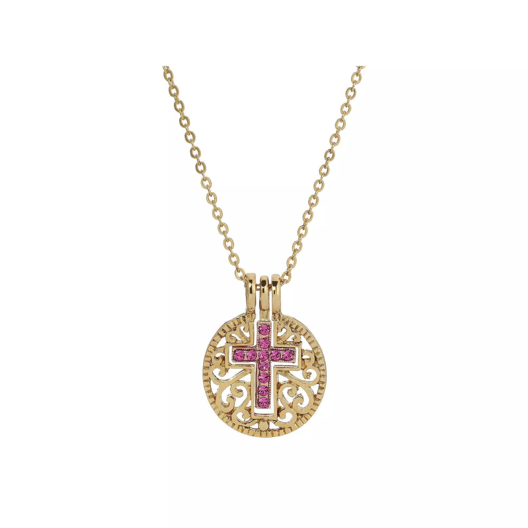 1928 Gold Tone Birthstone Crystal Cross Pendant Necklace, Womens, June Product Image
