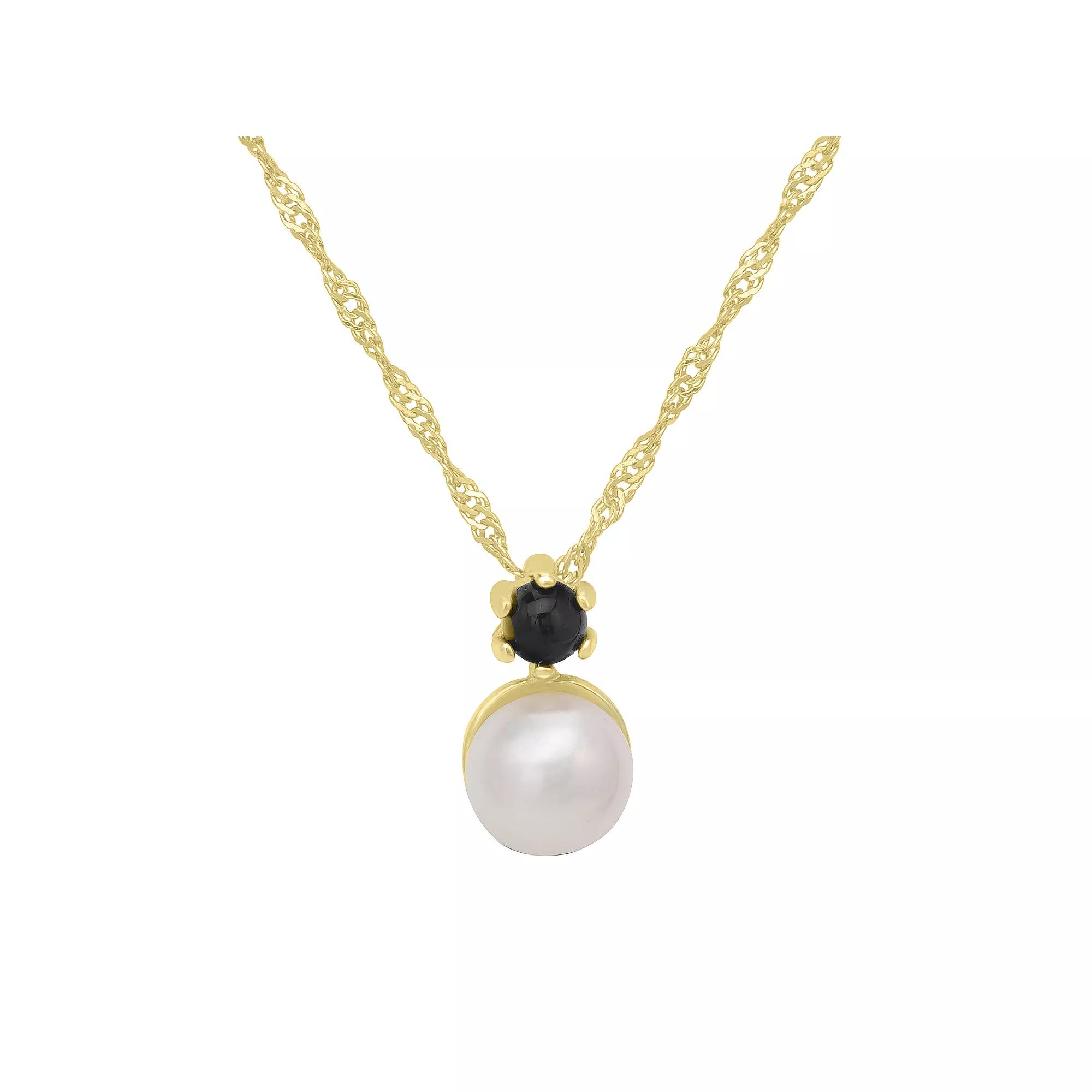Gemistry 14k Gold over Sterling Silver Black Onyx & Freshwater Cultured Pearl Pendant Necklace, Women's, Size: 18-20" ADJ, Gold Tone Product Image