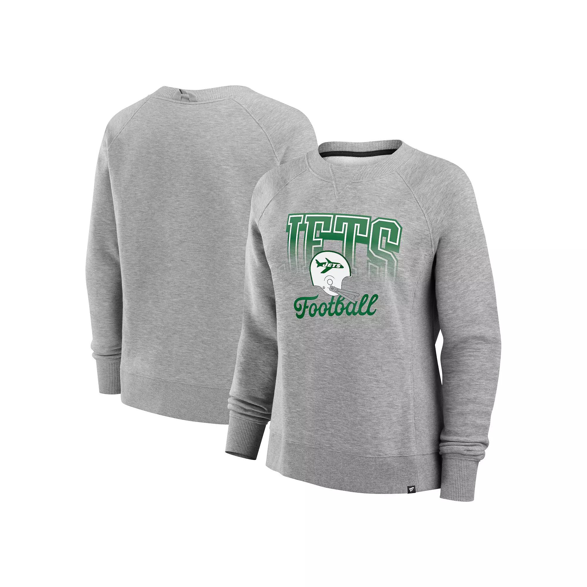 Women's Fanatics Heather Gray New York Jets Hit Hard Fleece Pullover Sweatshirt, Size: XL, Grey Product Image