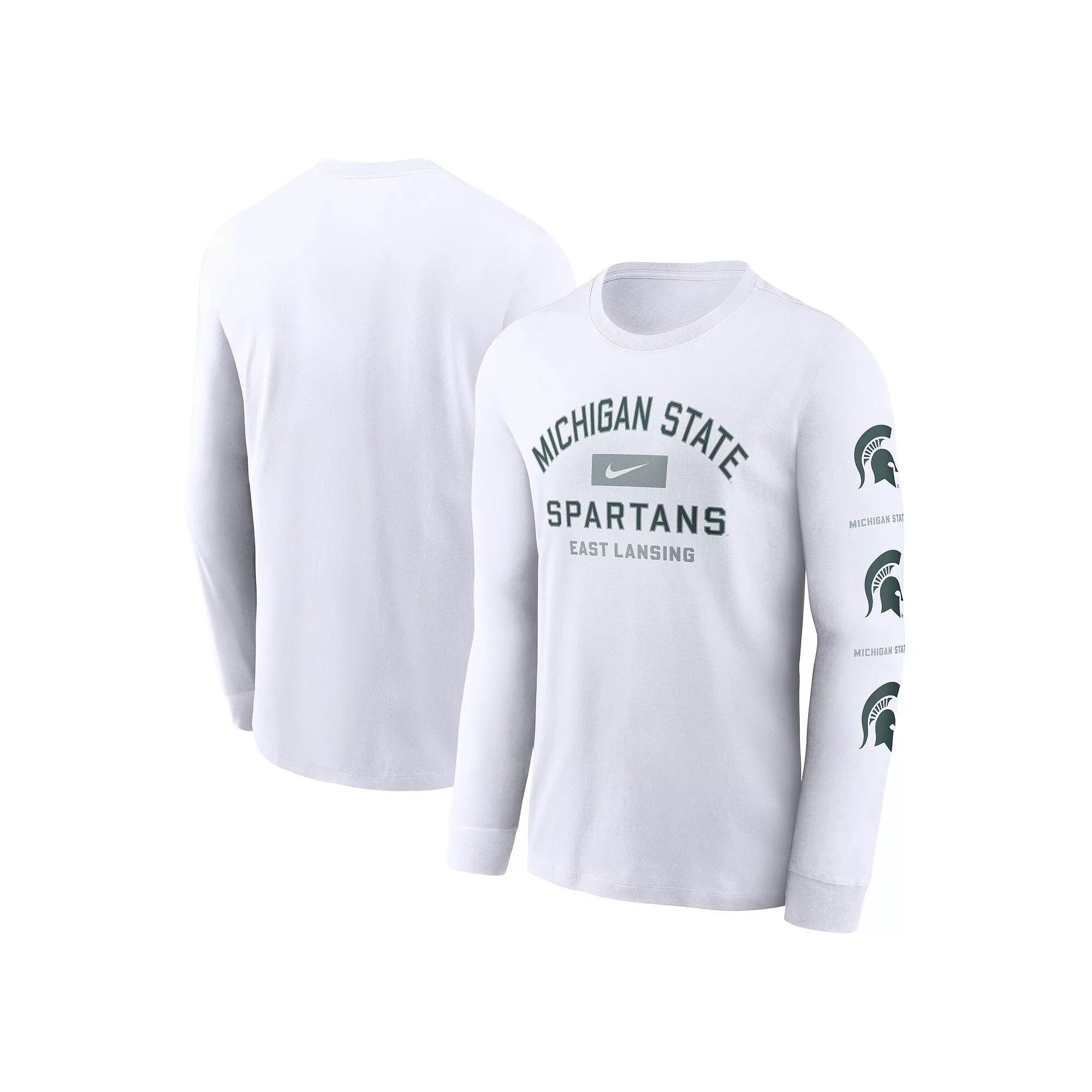 Men's Nike White Michigan State Spartans Primetime Classic Location Long Sleeve T-Shirt,  Product Image