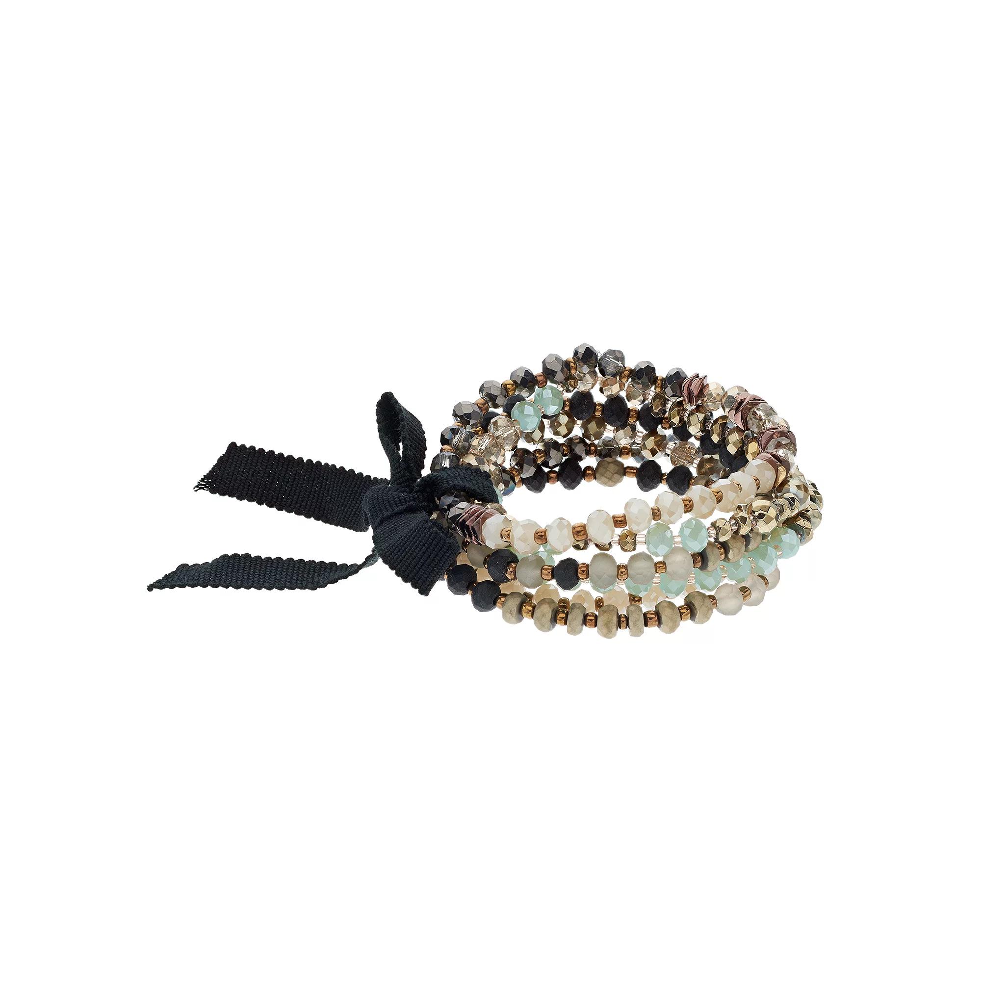 Simply Vera Vera Wang Beaded Stretch Bracelet Set, Women's, Brown Product Image