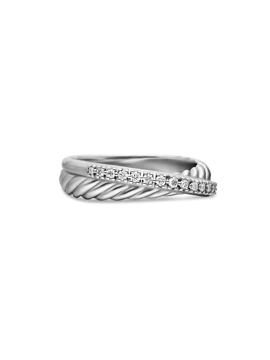 Womens Crossover Band Ring with Pav Diamonds Product Image