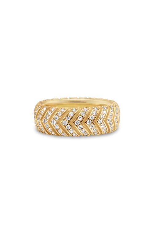 Mens Chevron Band Ring in 18K Yellow Gold with Diamonds, 8mm Product Image
