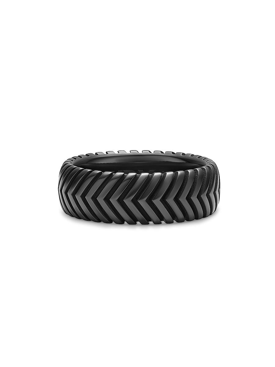 Mens Chevron Band Ring in Black Titanium, 8MM Product Image