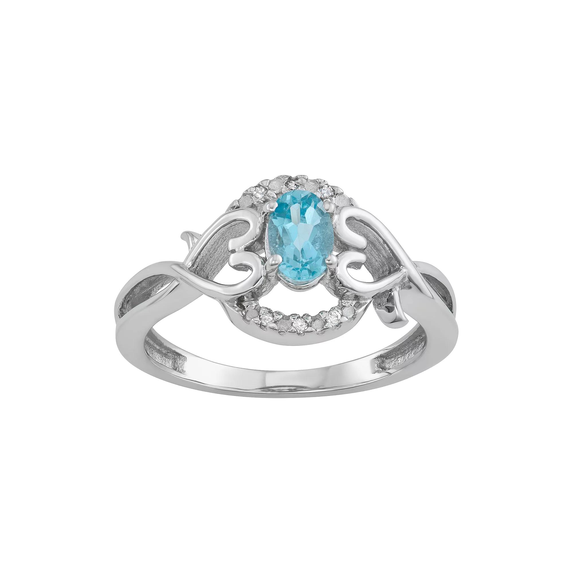Jewelexcess Sterling Silver 0.45 T.W. Gemstone & White Diamond Accent Sterling Silver Ring, Women's, Size: 6, Blue Topaz Product Image
