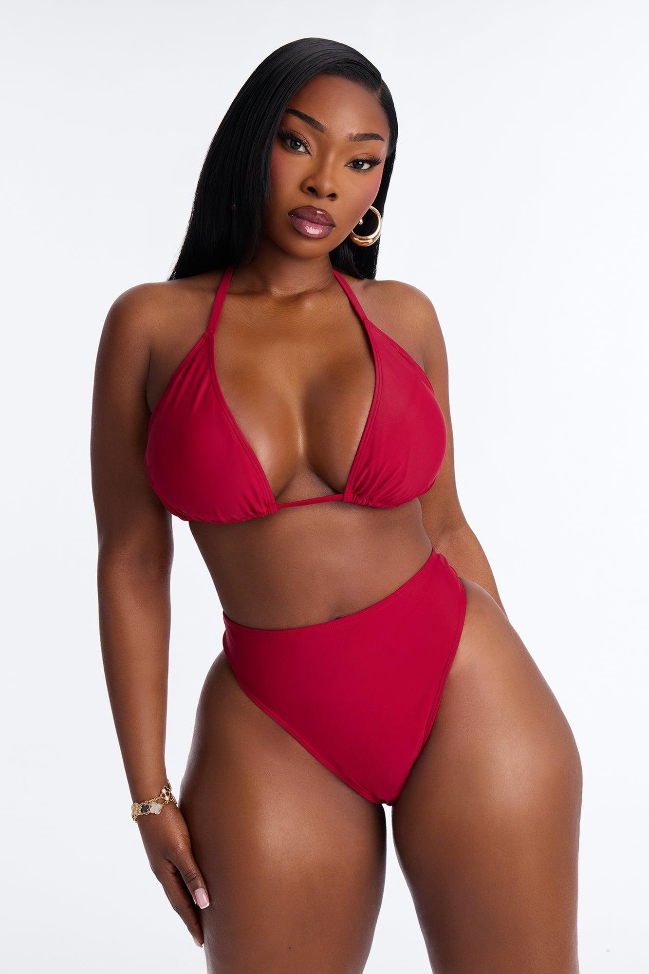Maui Mix And Match Mid Rise Cheeky Bikini Bottom - Burgundy Female Product Image
