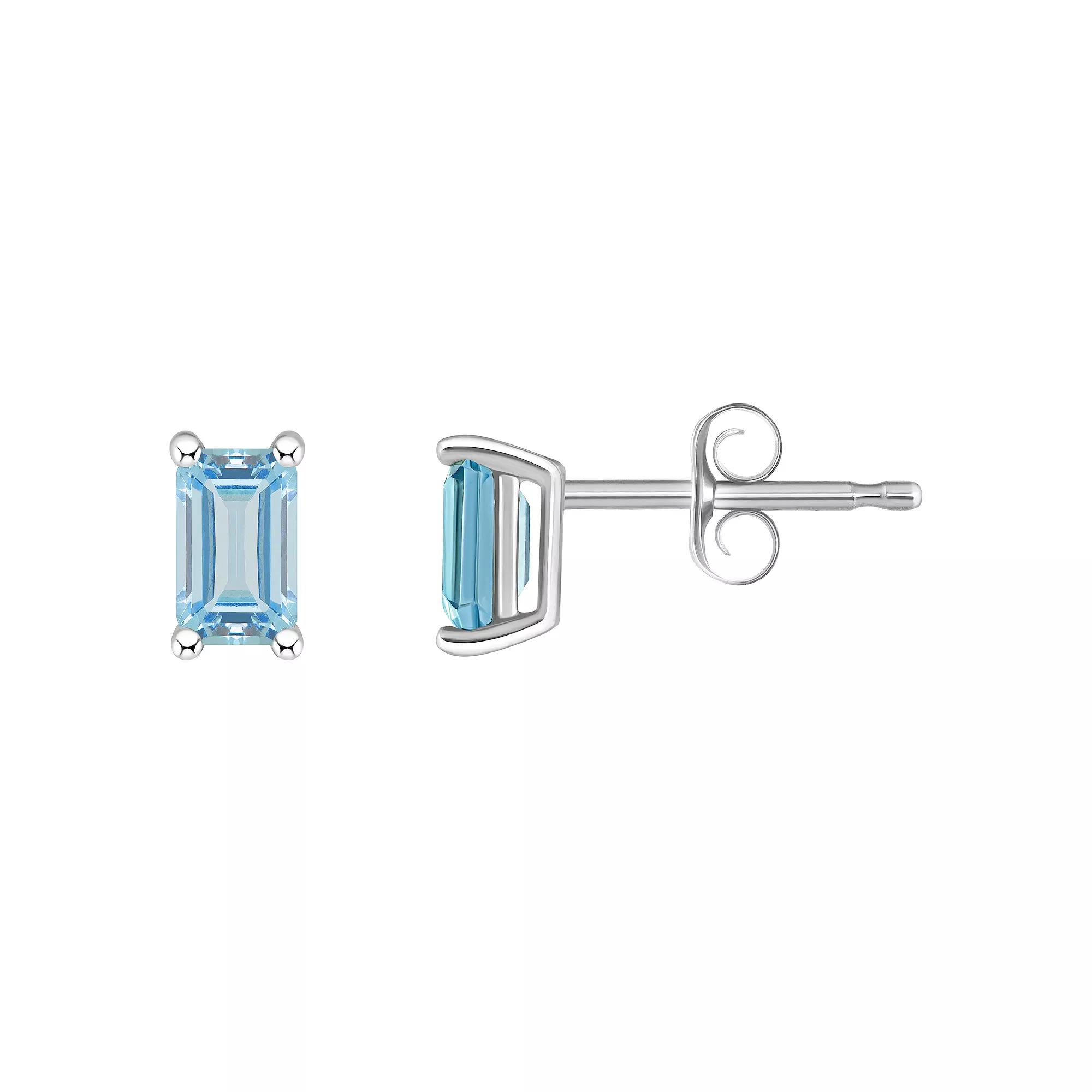 Celebration Gems 14k White Gold Emerald Cut Birthstone Stud Earrings, Women's, Aquamarine Product Image