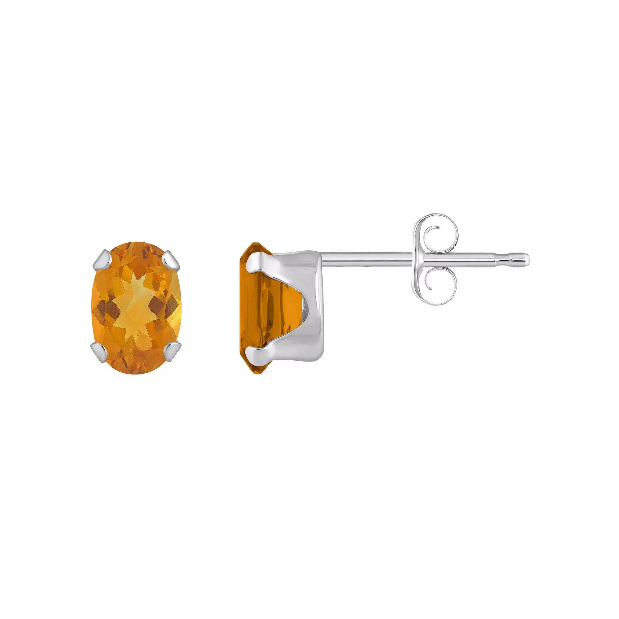 Celebration Gems 10k Gold Oval Citrine Stud Earrings, Women's, White Product Image