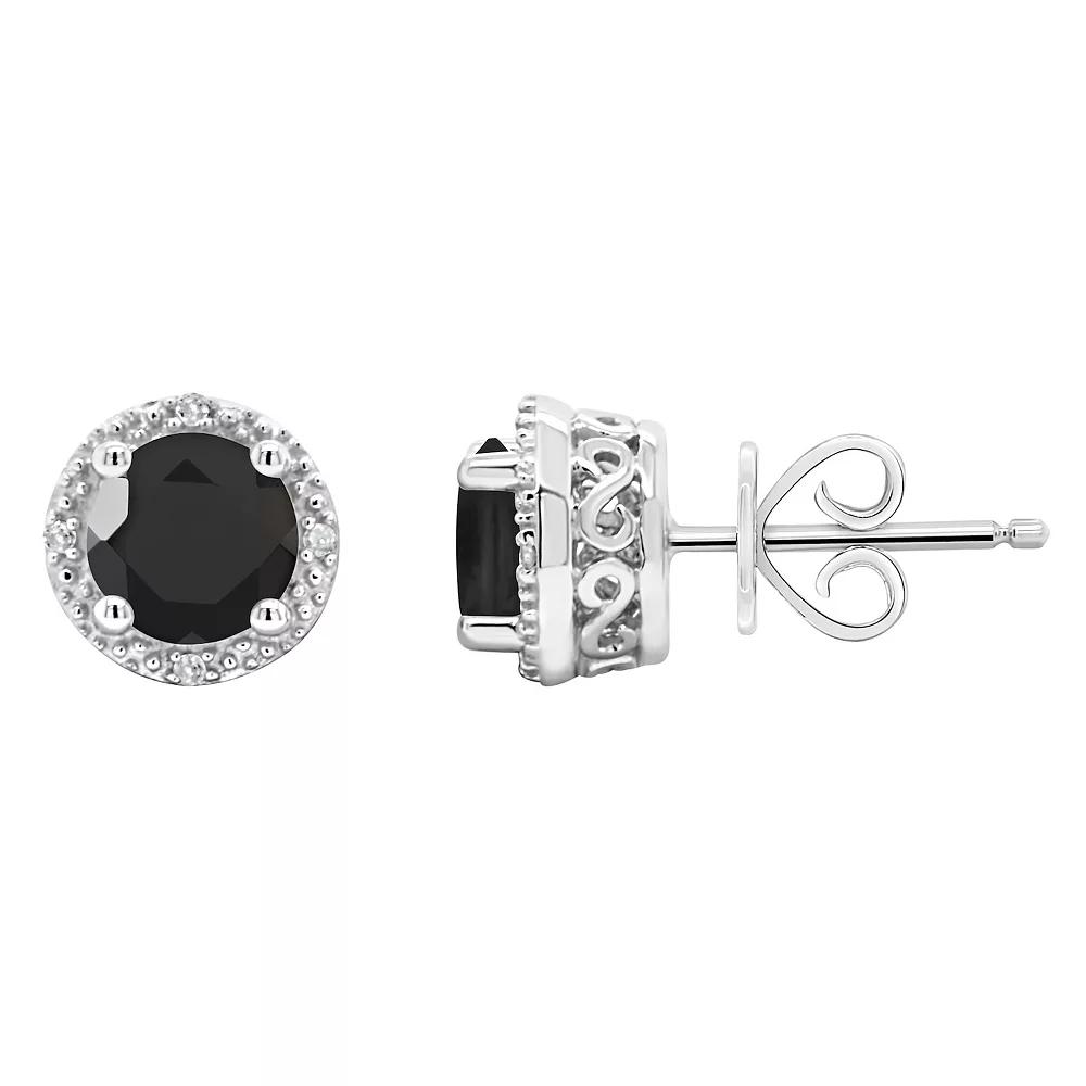 Celebration Gems Sterling Silver Round Stabilized Turquoise Diamond Accent Stud Earrings, Women's Product Image