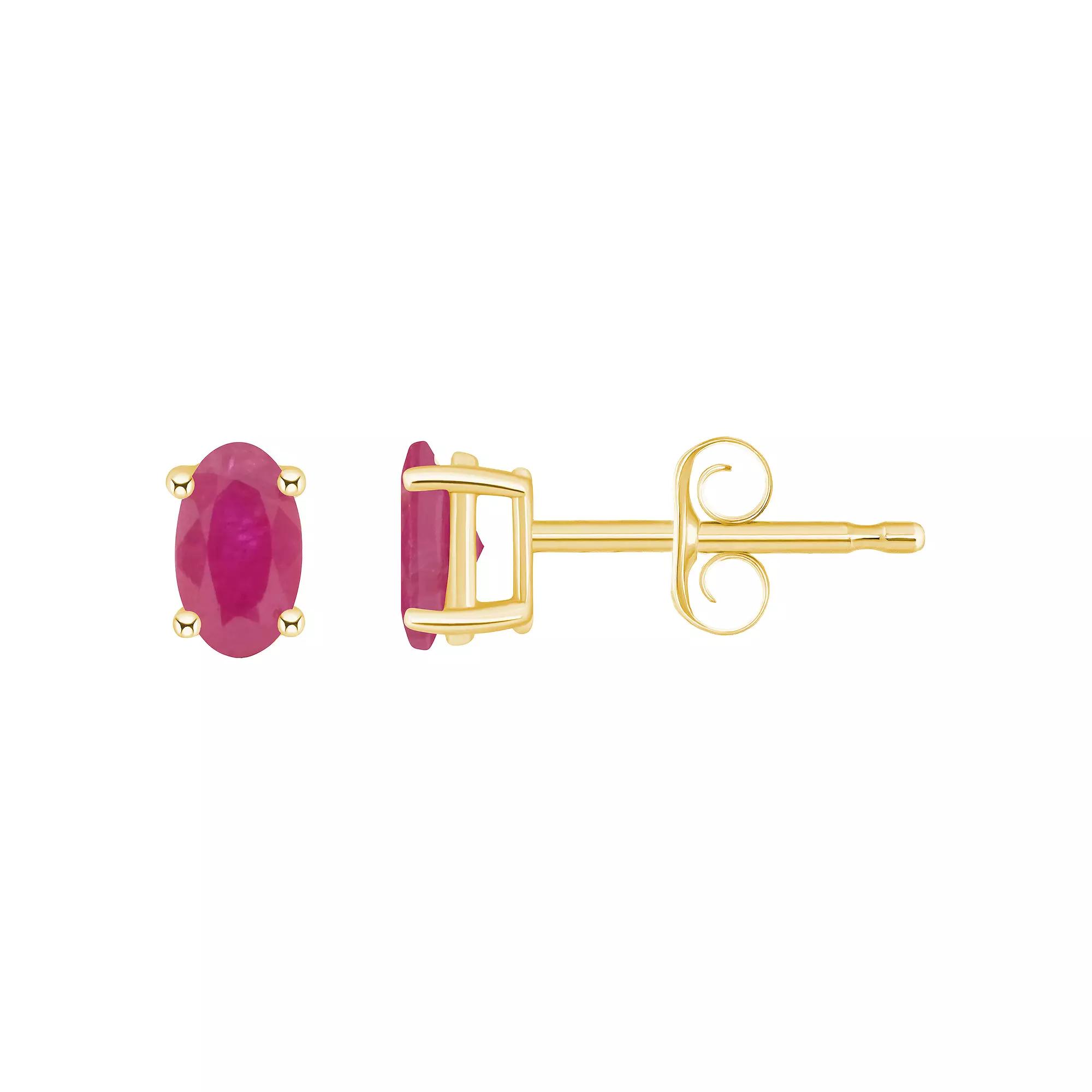 14k Gold Oval Birthstone Stud Earrings, Women's, Red Jul Product Image