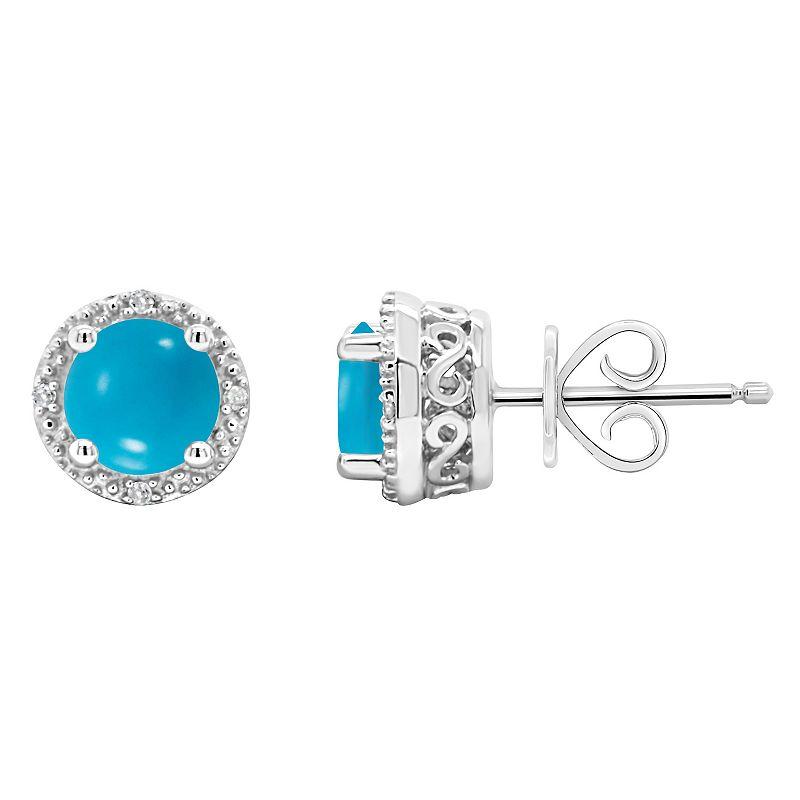 Celebration Gems Sterling Silver Round Stabilized Turquoise Diamond Accent Stud Earrings, Women's Product Image
