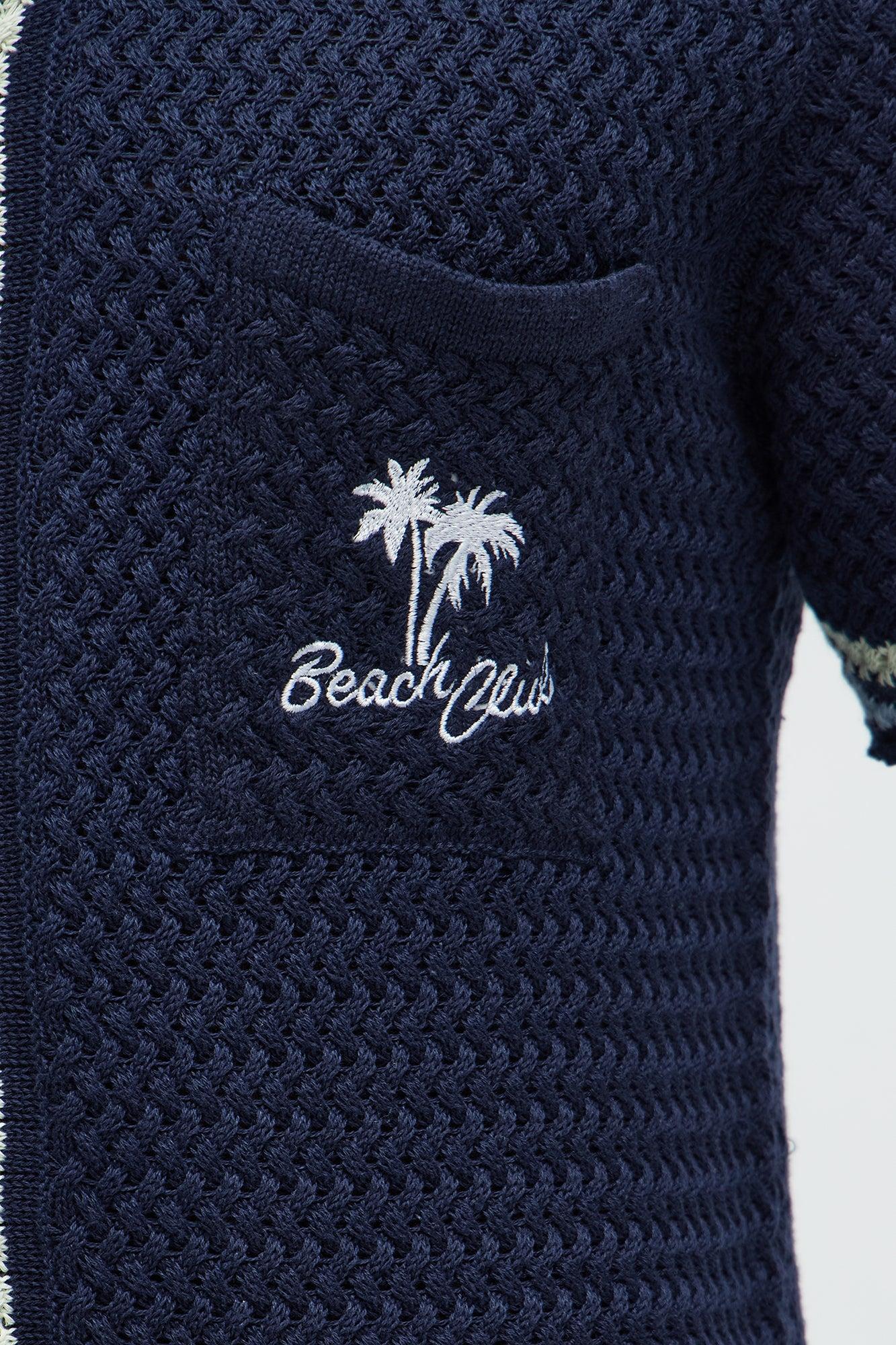 Vacay Crochet Button Up Shirt - Navy Product Image