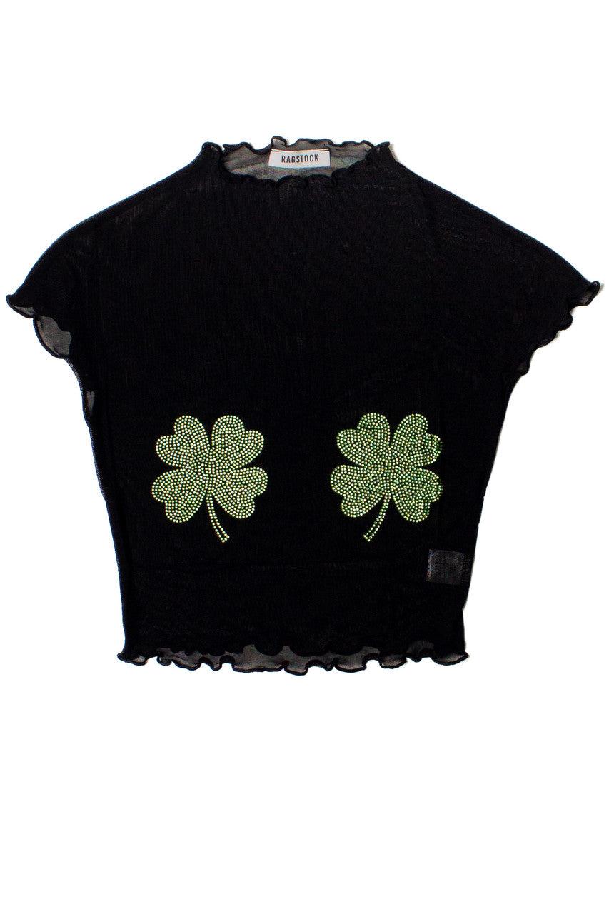 Rhinestone Shamrock Mesh Tee Product Image