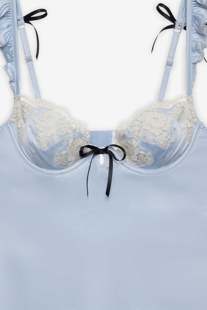 Sweetheart Satin Slip Dress — Dusty Blue Product Image