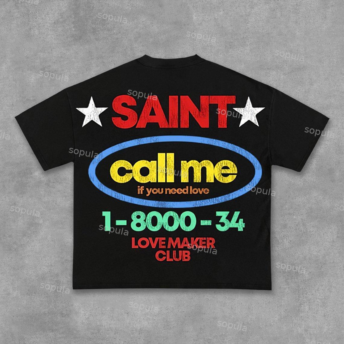 Sopula Vintage Saint Call Me If You Need Love Graphic Short T-Shirt Product Image
