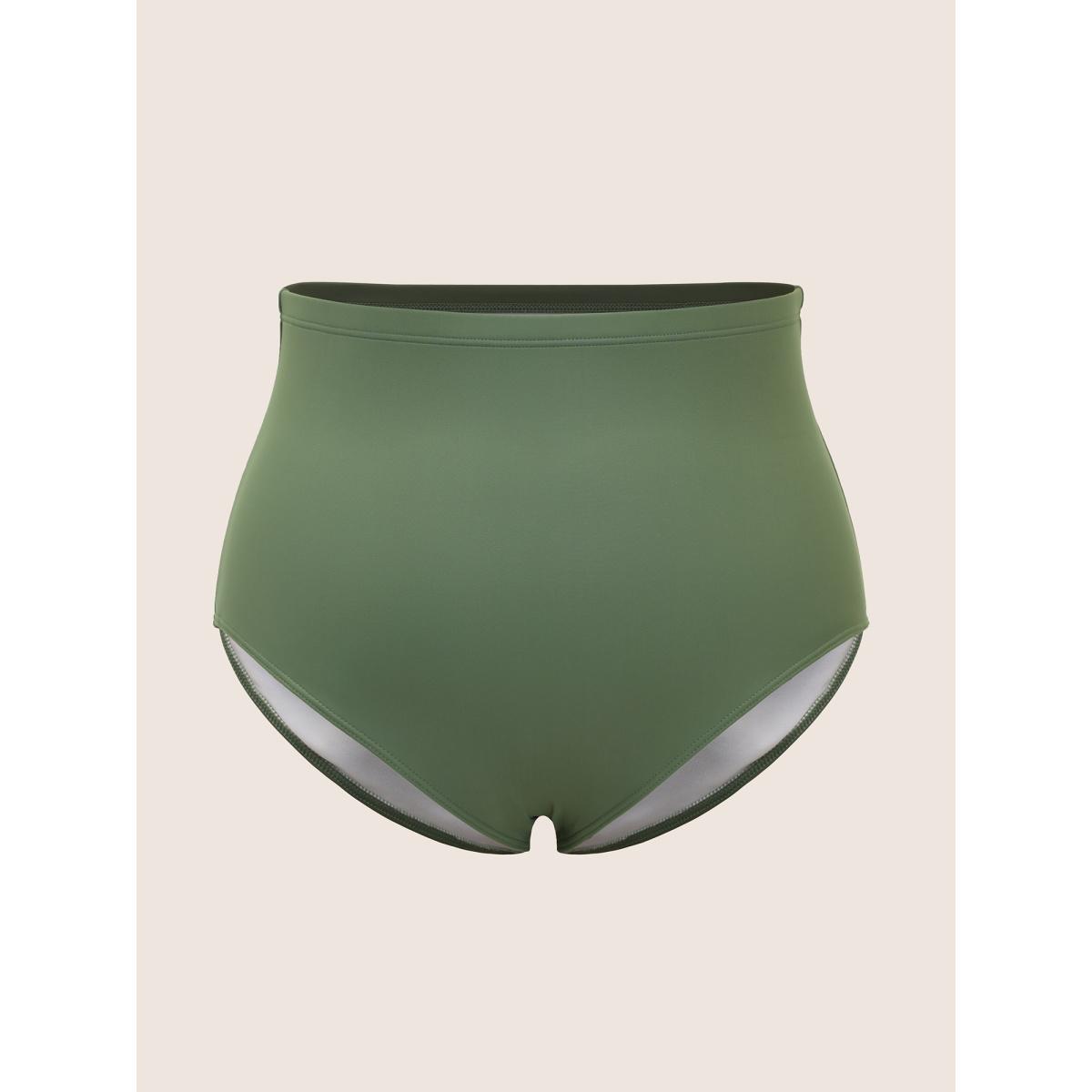 Plus Size Plain Twist Front Gathered Swim Dress Women's Swimwear ArmyGreen Beach Bodycon V-neck High stretch Curve Swim Dresses BloomChic 26/4X Product Image